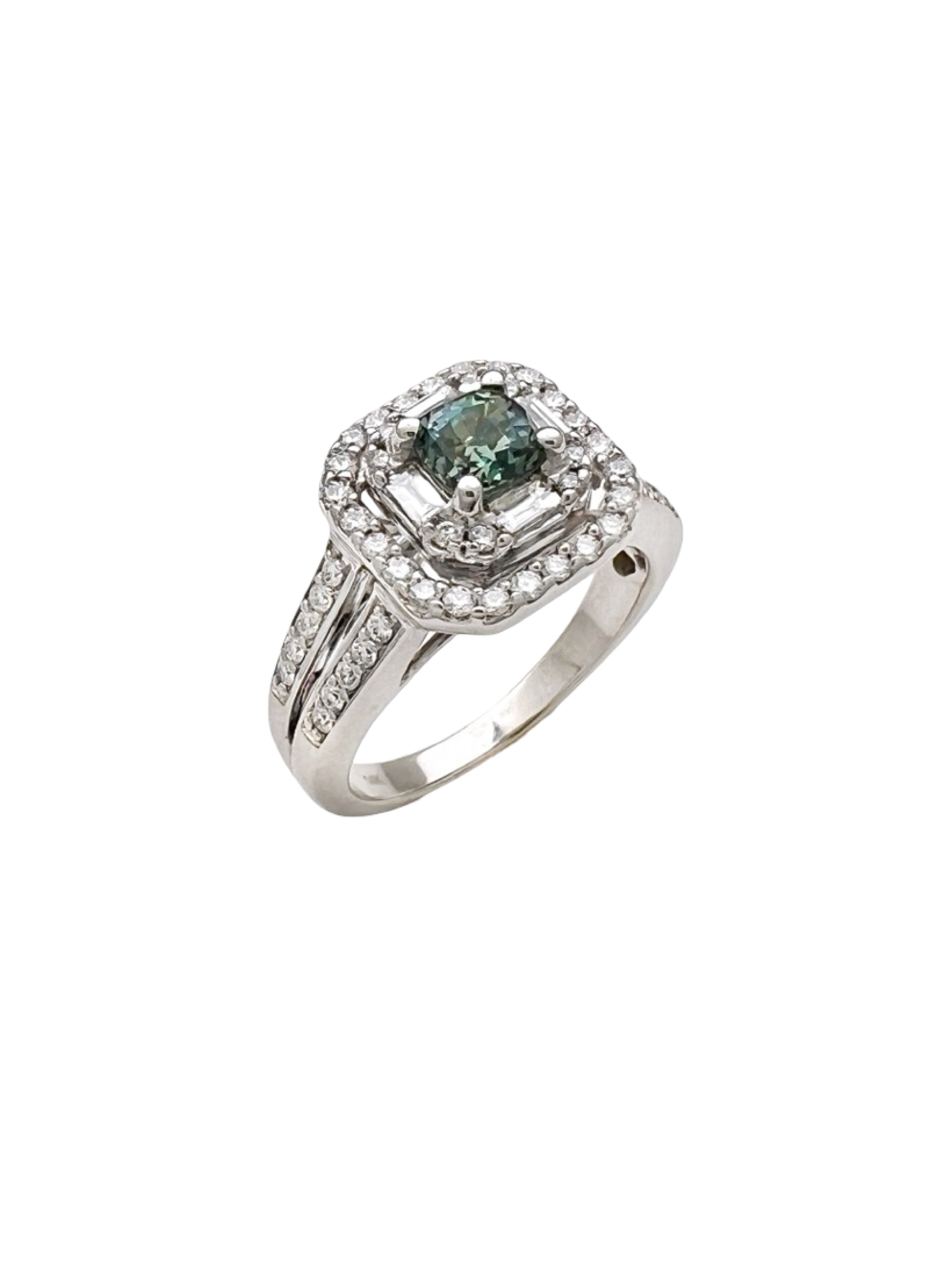0.55 Carats Alexandrite GIA (Certified) & 0.68 Carats Diamonds Set In 14K White Gold Ring