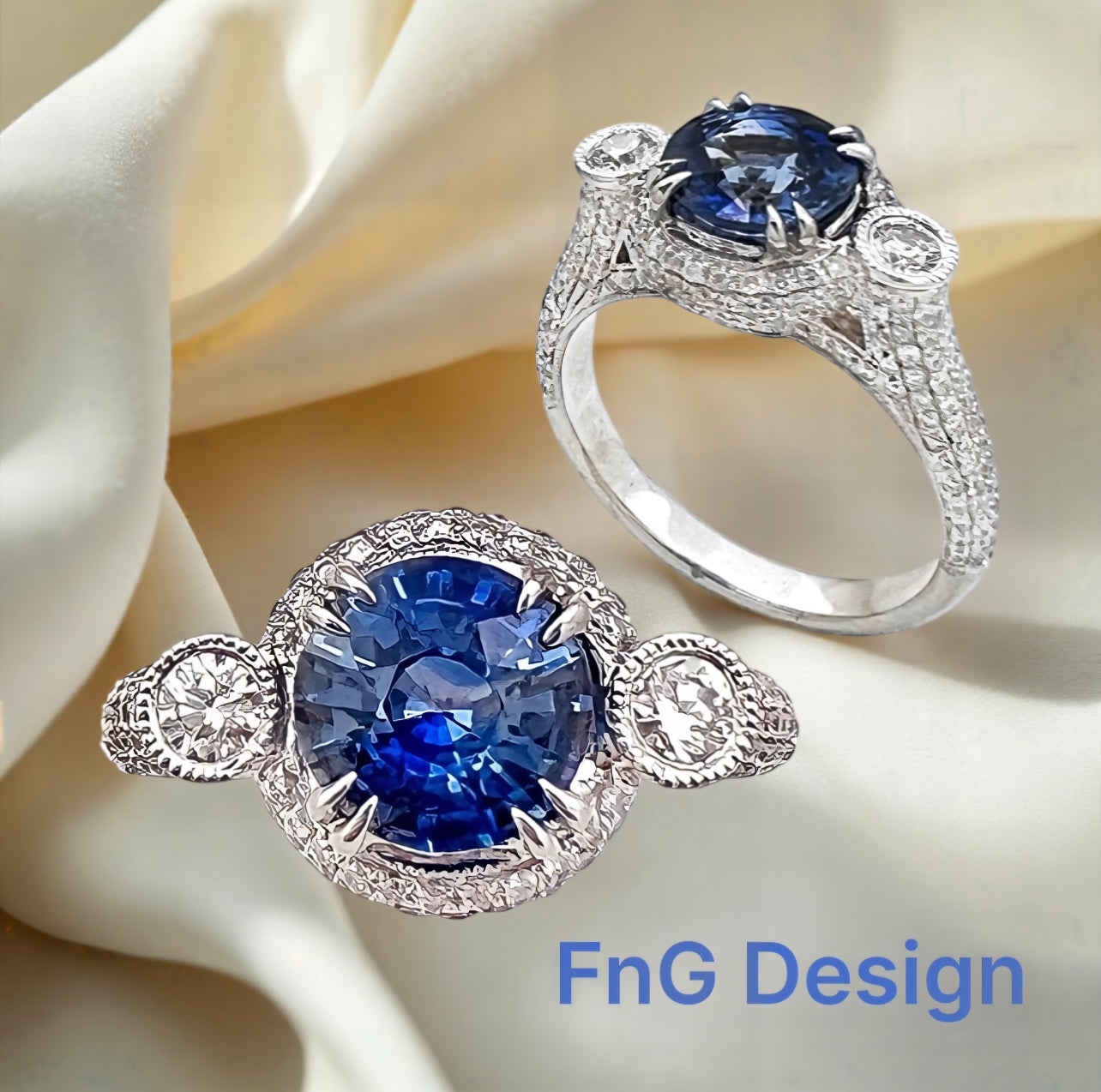 1.88 Carats Ceylon Sapphire Certified & 1.51 Carats Diamonds VS2 14Kt White Gold Ring
