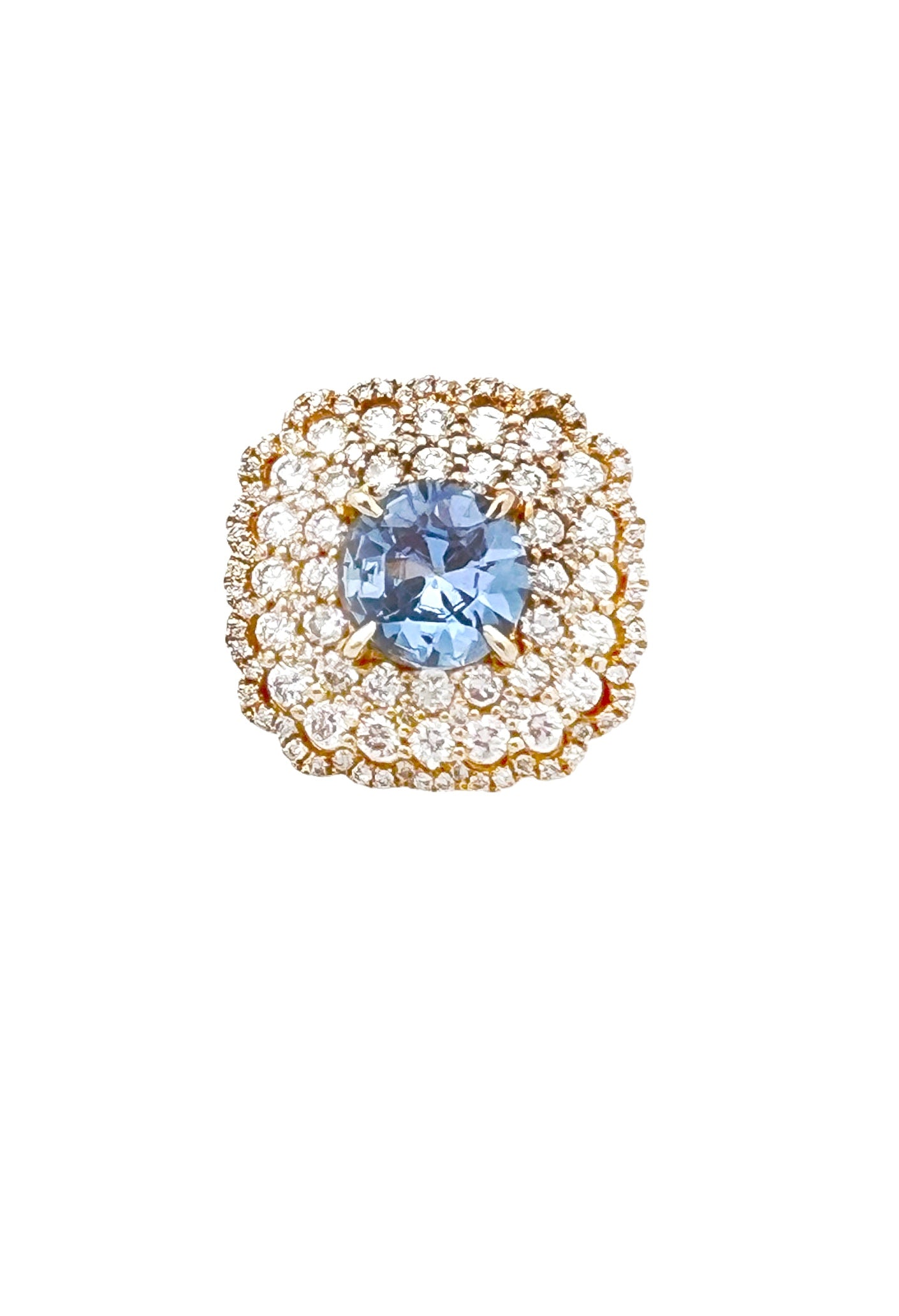 2.03 Cts Sapphire Unheated(Violetish Blue) 2.74 Cts Diamonds 14K Yel-Gold Ring