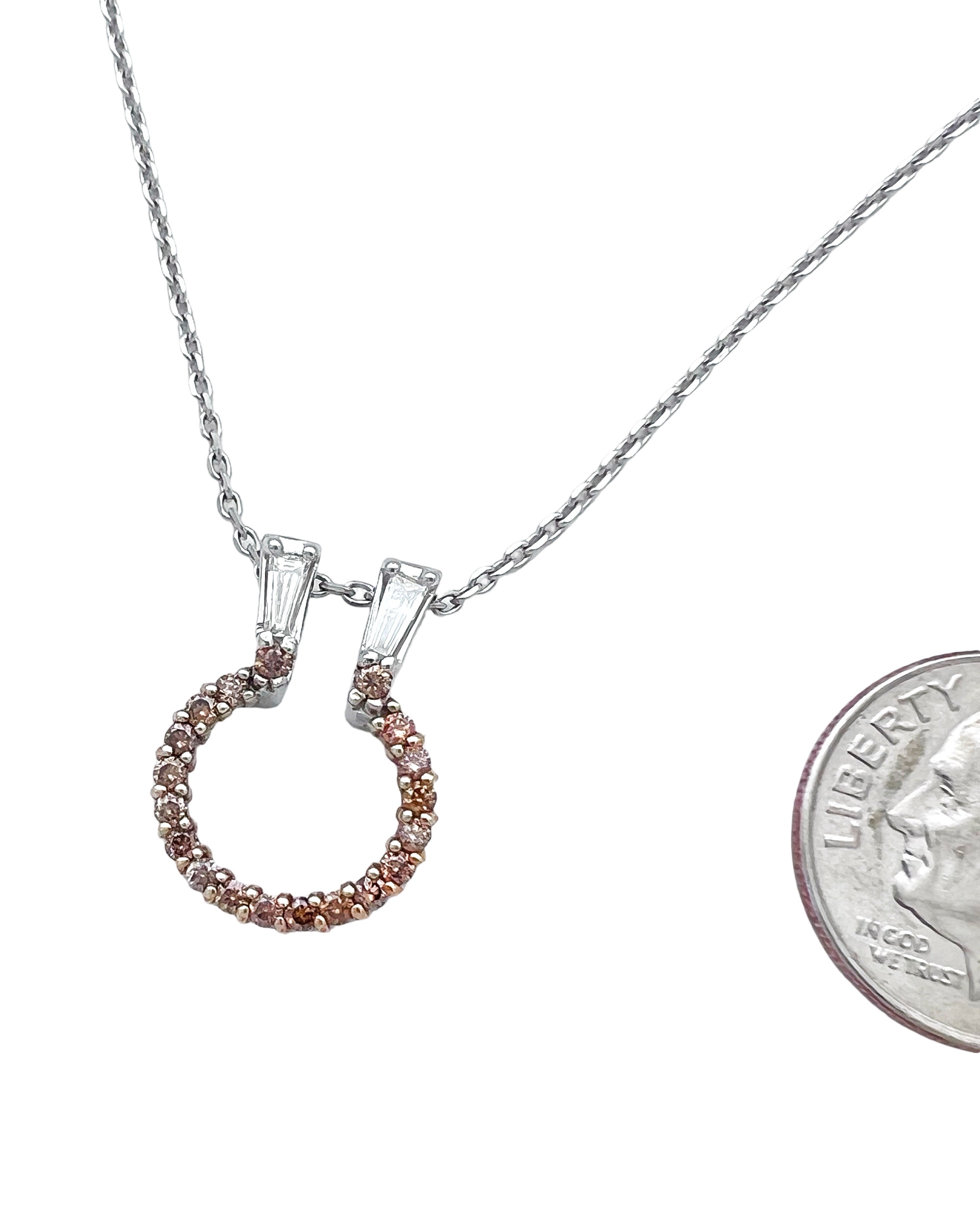 0.40 Carats Chocolate Diamonds & 0.20 Carats Diamonds VS2 Set 14 Karat White Gold Pendant With 18” Adjustable 16” White Gold Rolo Chain