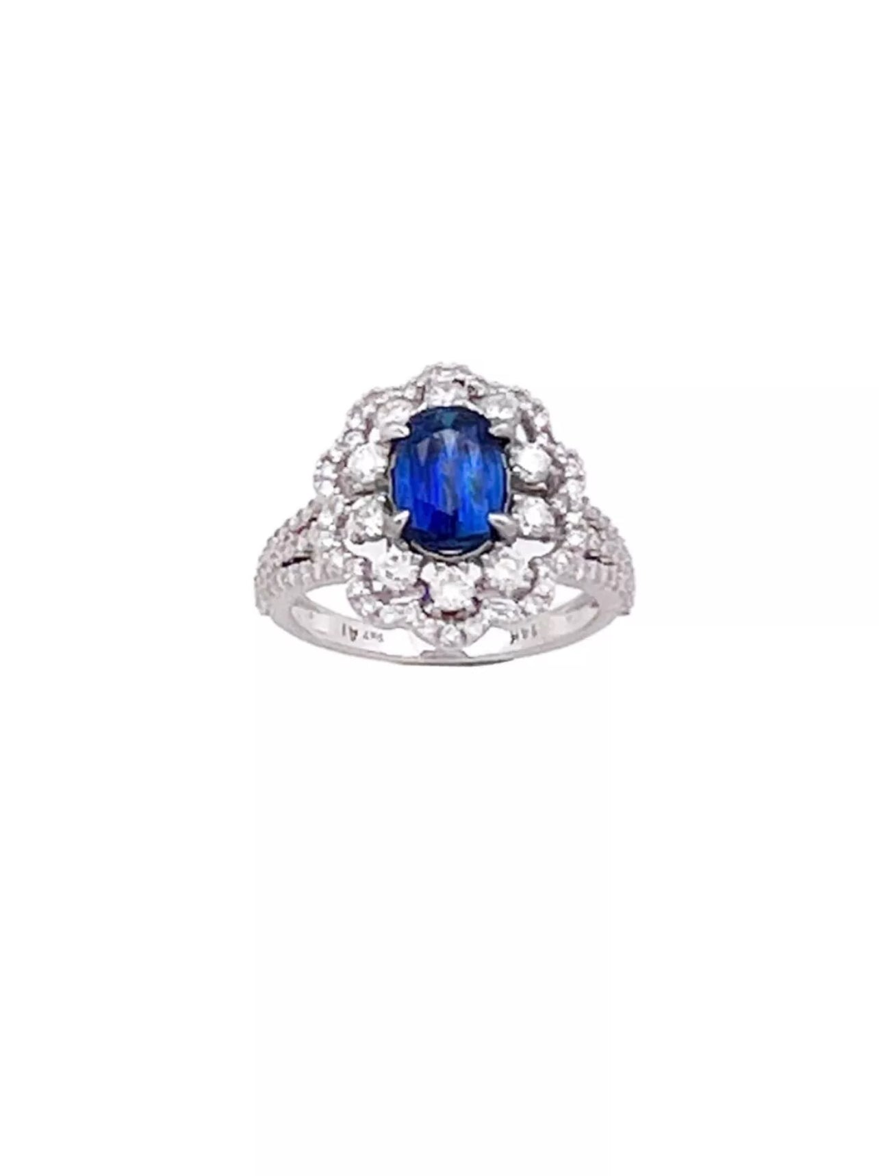 1.230 Carats Light-Dark Blue Ceylon Sapphire GIA (Certified) W/ 1.42 Carats Diamonds, 18K White Gold Ring