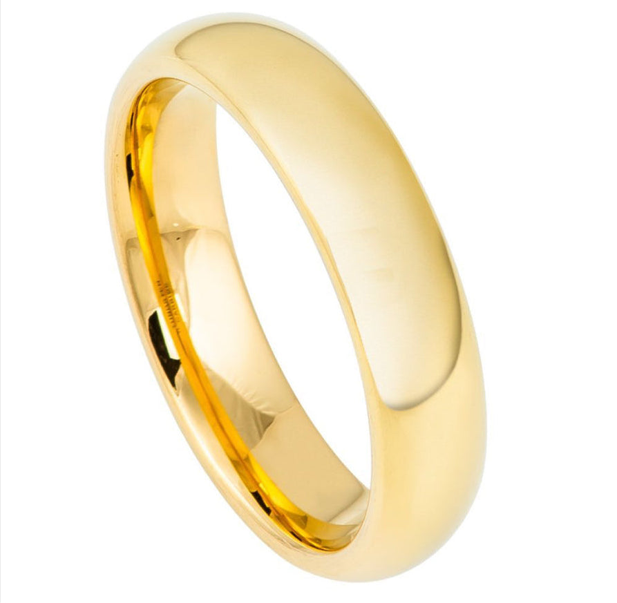 Tungsten Carbide Yellow Gold 5mm  IP Plated High Polished Domed Ring