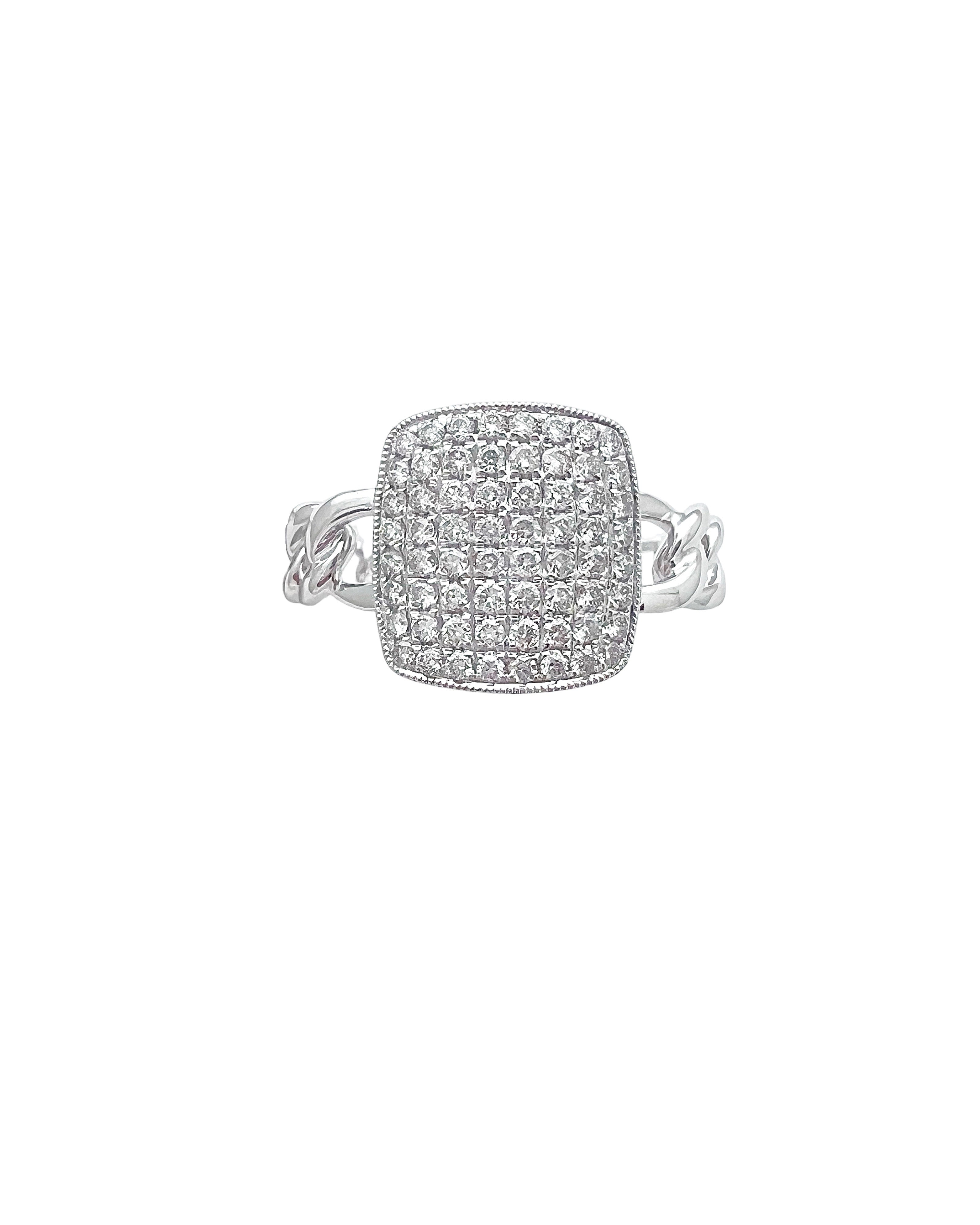 0.45 Carats Diamonds VS2 Set In 14 Karat White Gold Cuban Ring