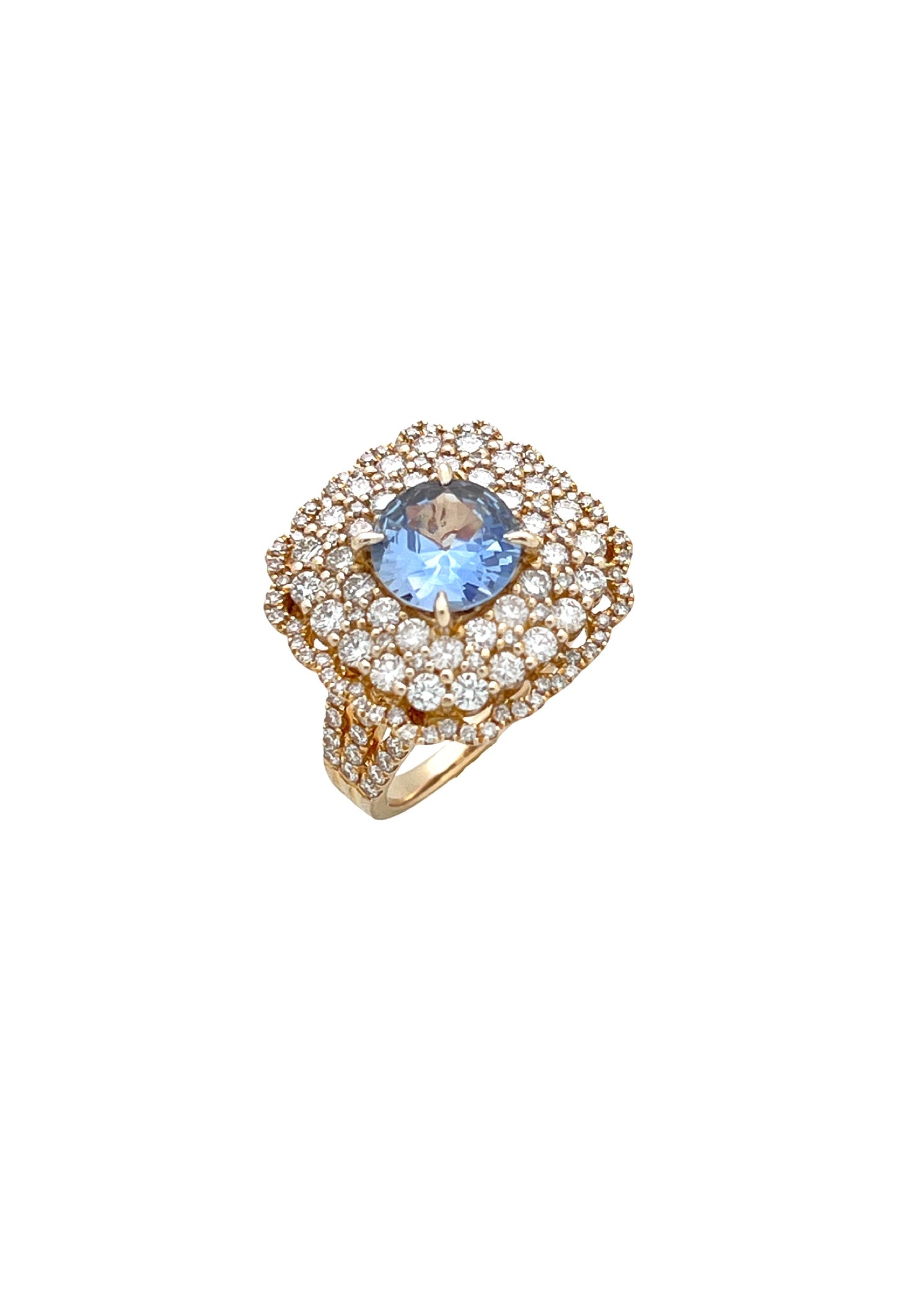 2.03 Cts Sapphire Unheated(Violetish Blue) 2.74 Cts Diamonds 14K Yel-Gold Ring