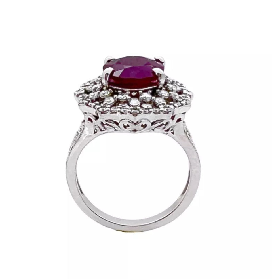 4.842 Cts Ruby Burma (Certified) and 1.43 Cts Diamond 14K White Gold Ring