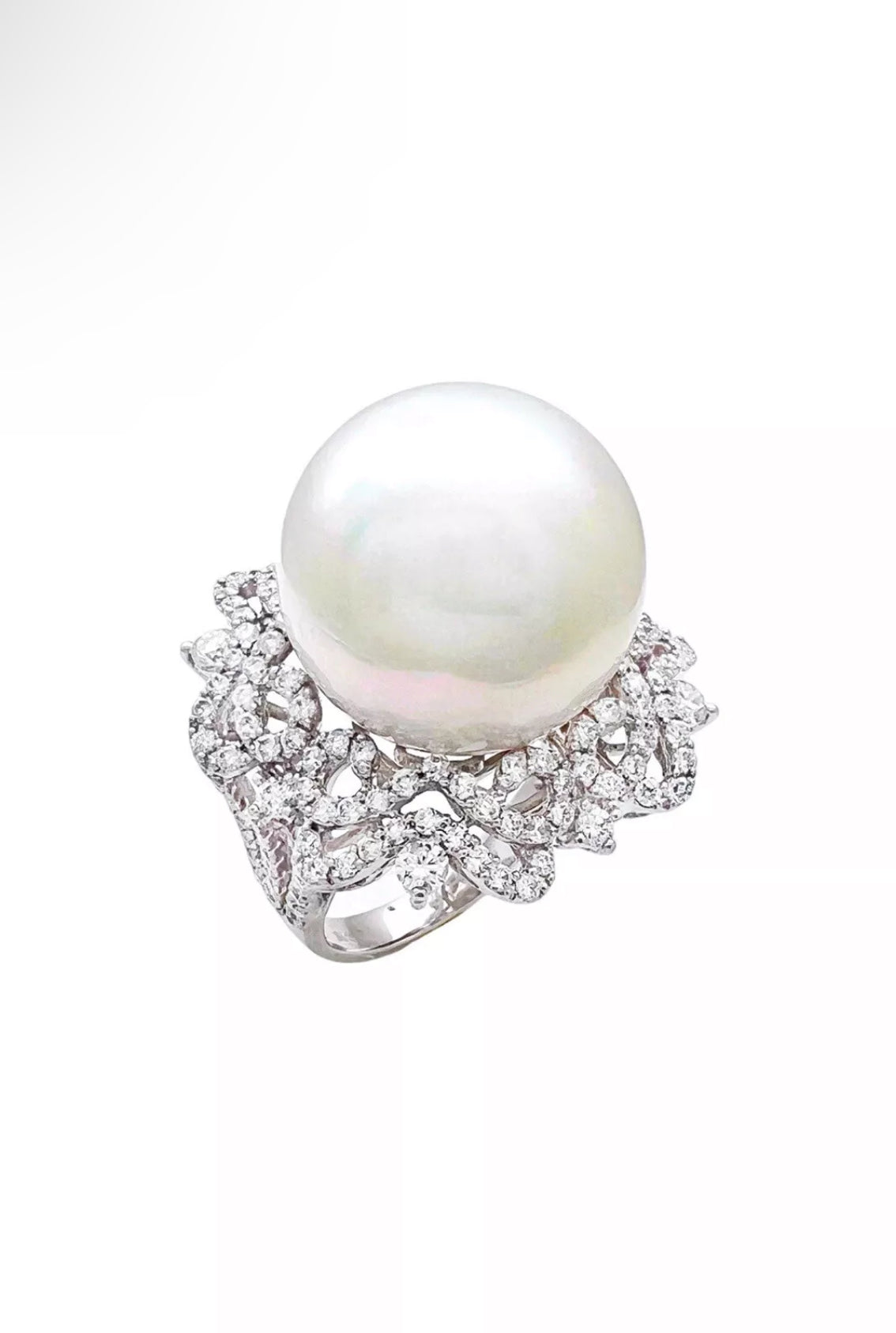 16.4MM South Sea Pearl (Certified) & 2.04 Carats Diamonds VS2 Set In 18K White Gold Ring
