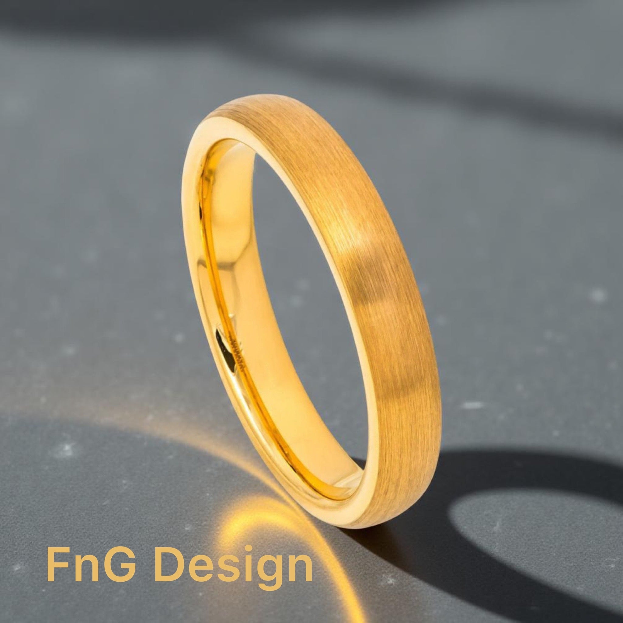 Tungsten Carbide Yellow Gold 4mm  IP Plated Brushed Domed Ring