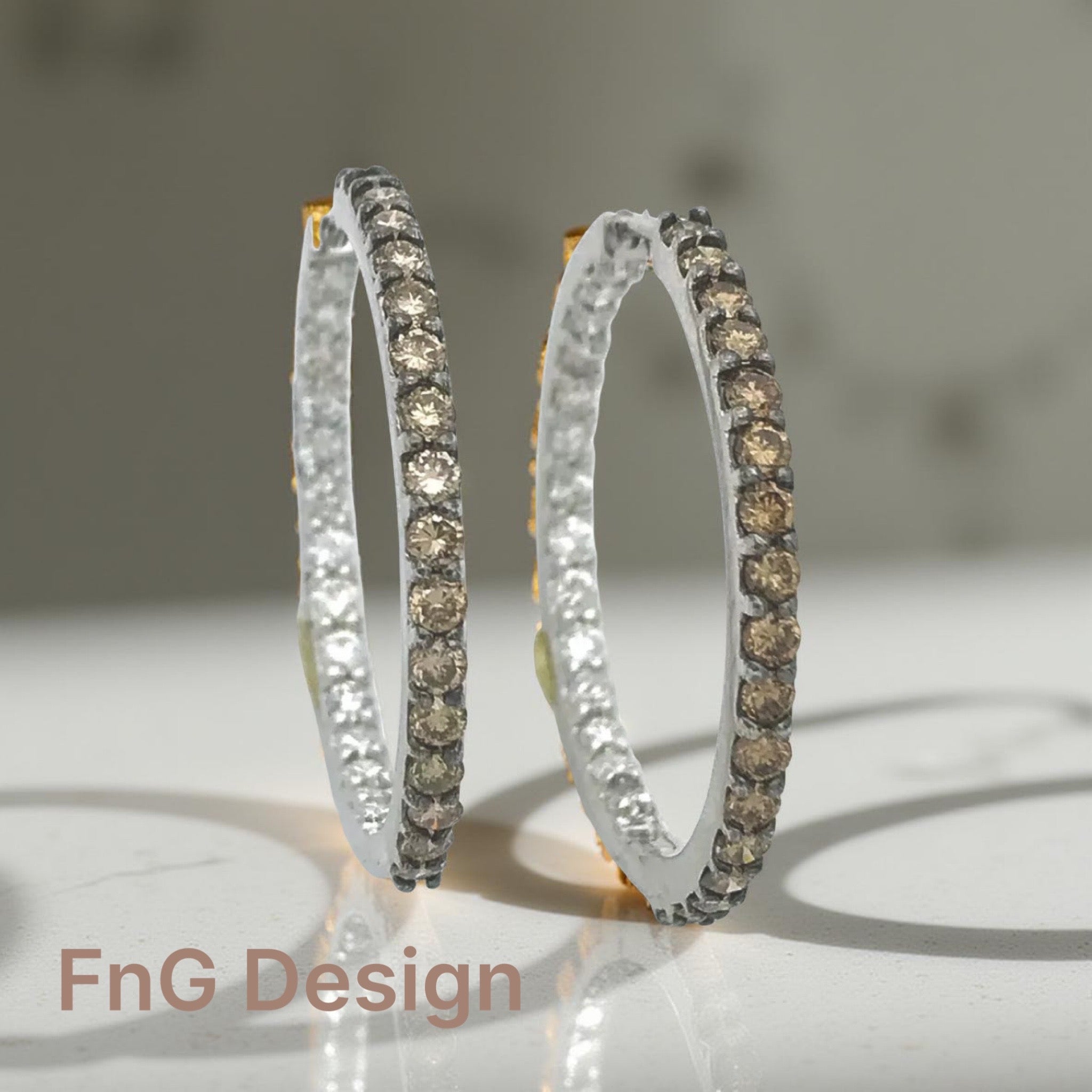 2.07 Total Carat Weight Diamonds Wht-Choc (IN-Out)14K White Gold Hoop Earrings