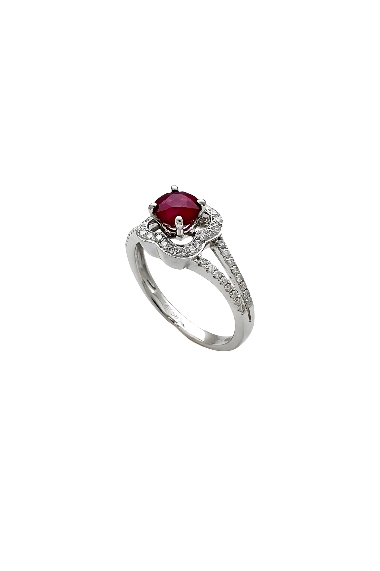 0.96 Carats Myanmar (formerly Burma) Ruby (Certified) & 0.46 Carats Diamonds VS2 Set In 14K White Gold Ring