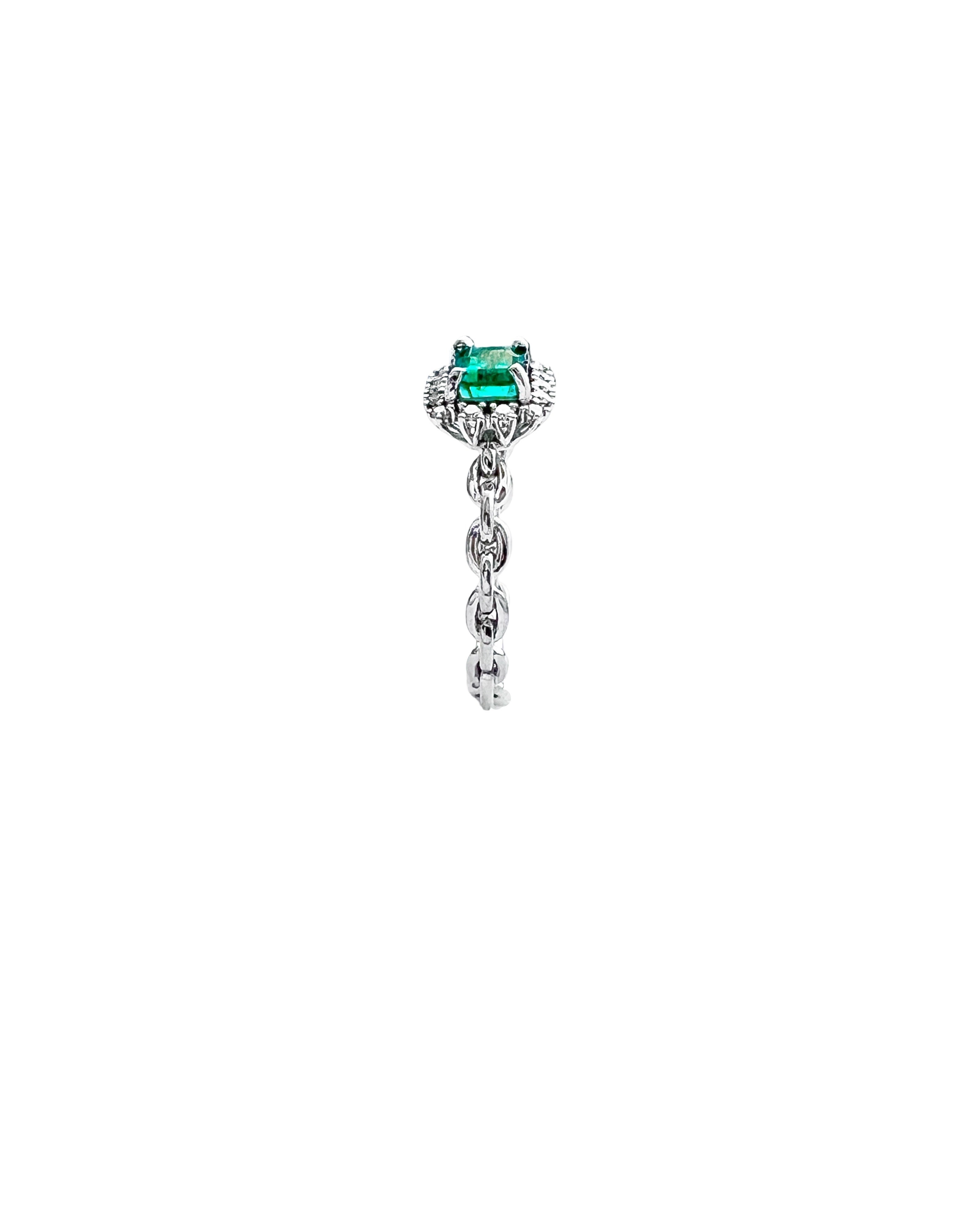 0.77 Carats Colombian Emerald F1 And 0.24 Carats Diamond VS2 Set 14 Karat White Gold Ring