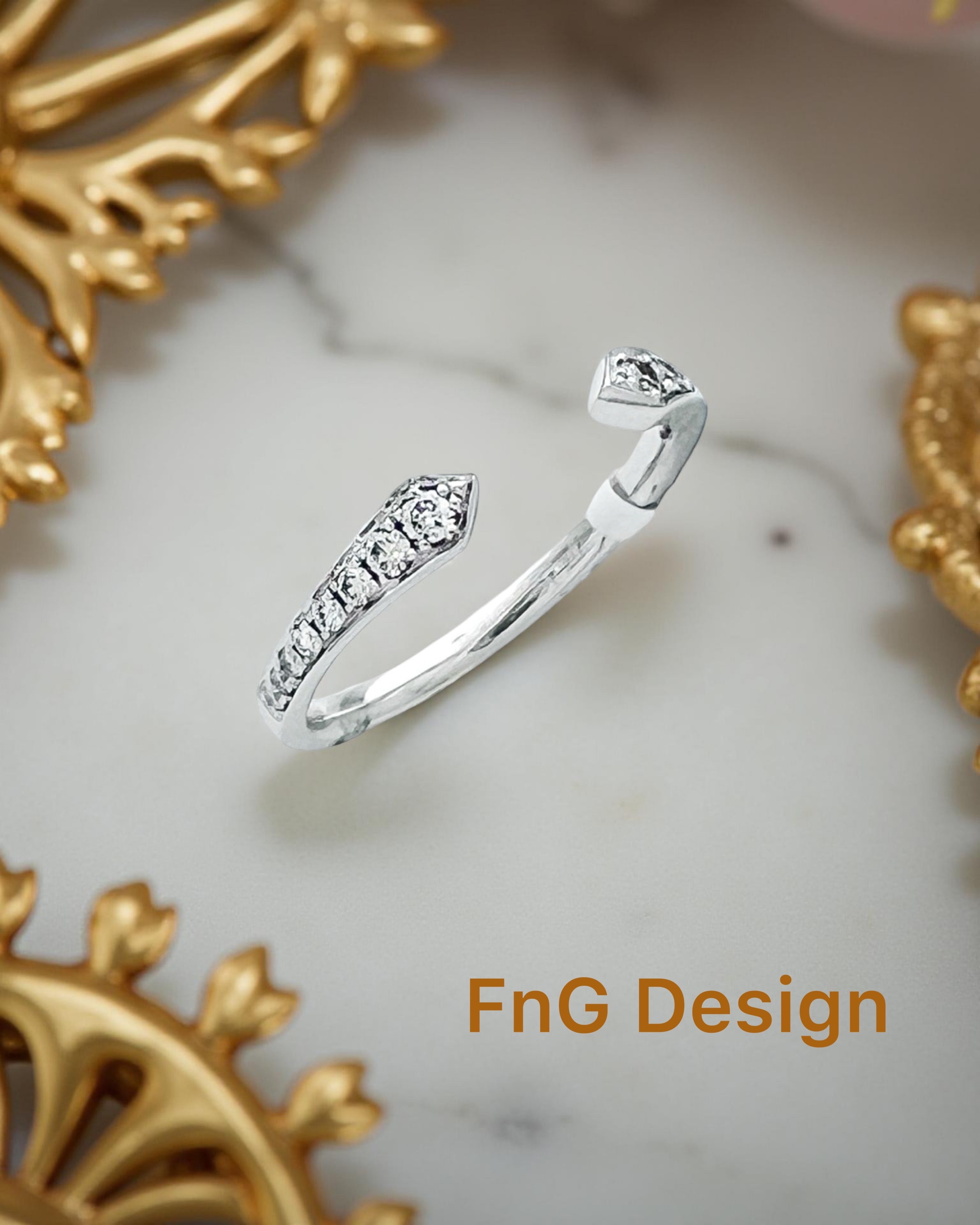 O.17 Carats Diamond Set In 14 Karat White Gold Gap Band