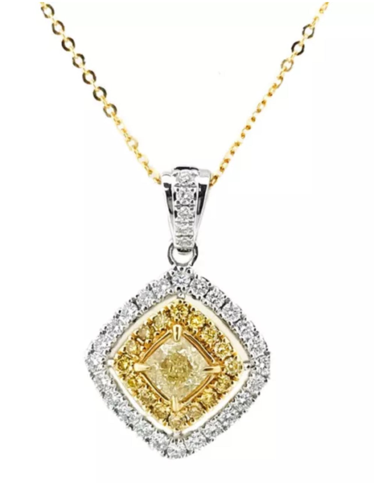 1.15 TCW Natural Yellow & White Diamonds Set In 18K White-Yellow Gold With Rolo Chain