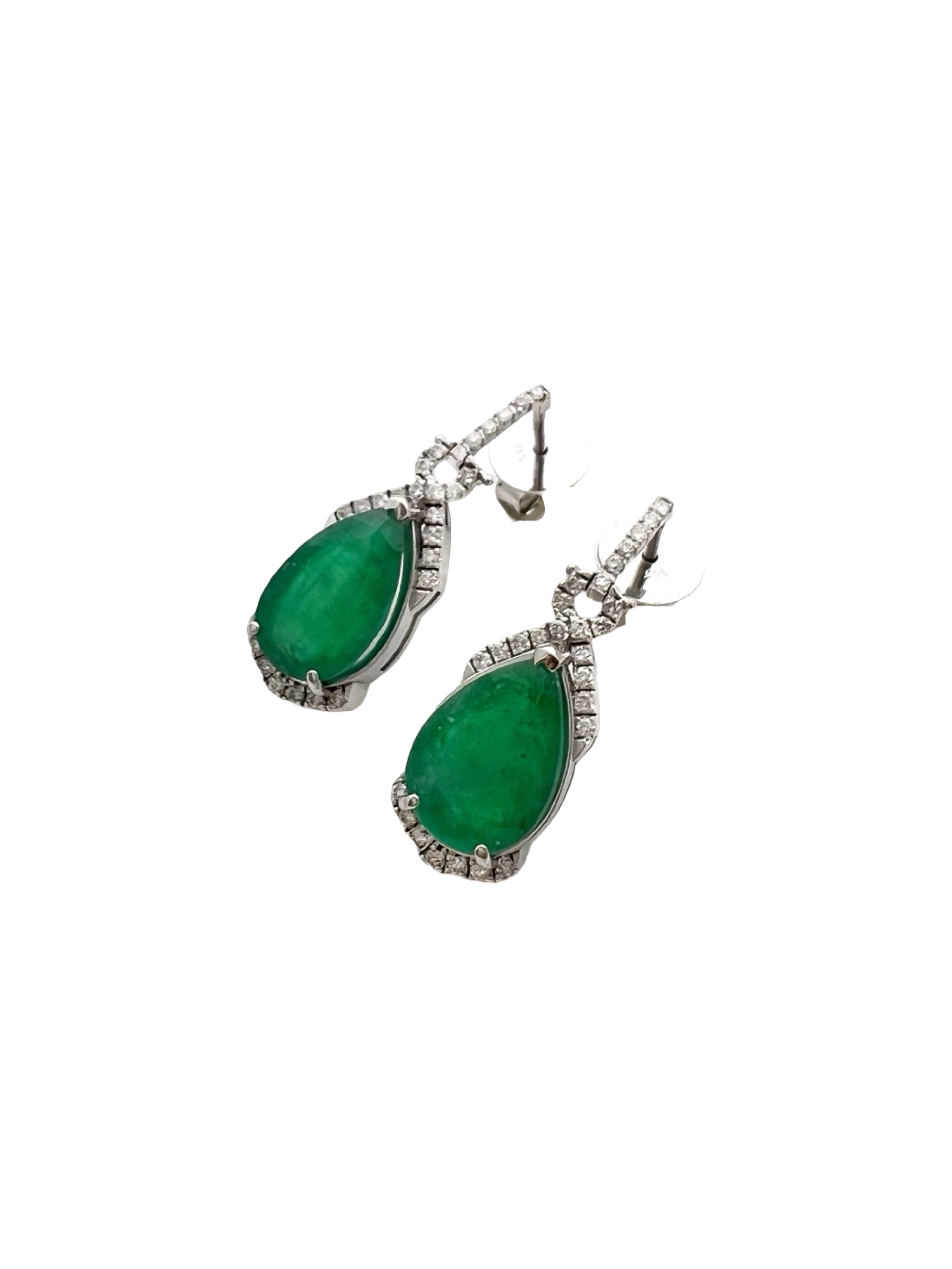 5.76 Carats Colombian Emeralds F1 (Certified) & 0.81 Carats Diamonds Set in 14K White Gold Earrings