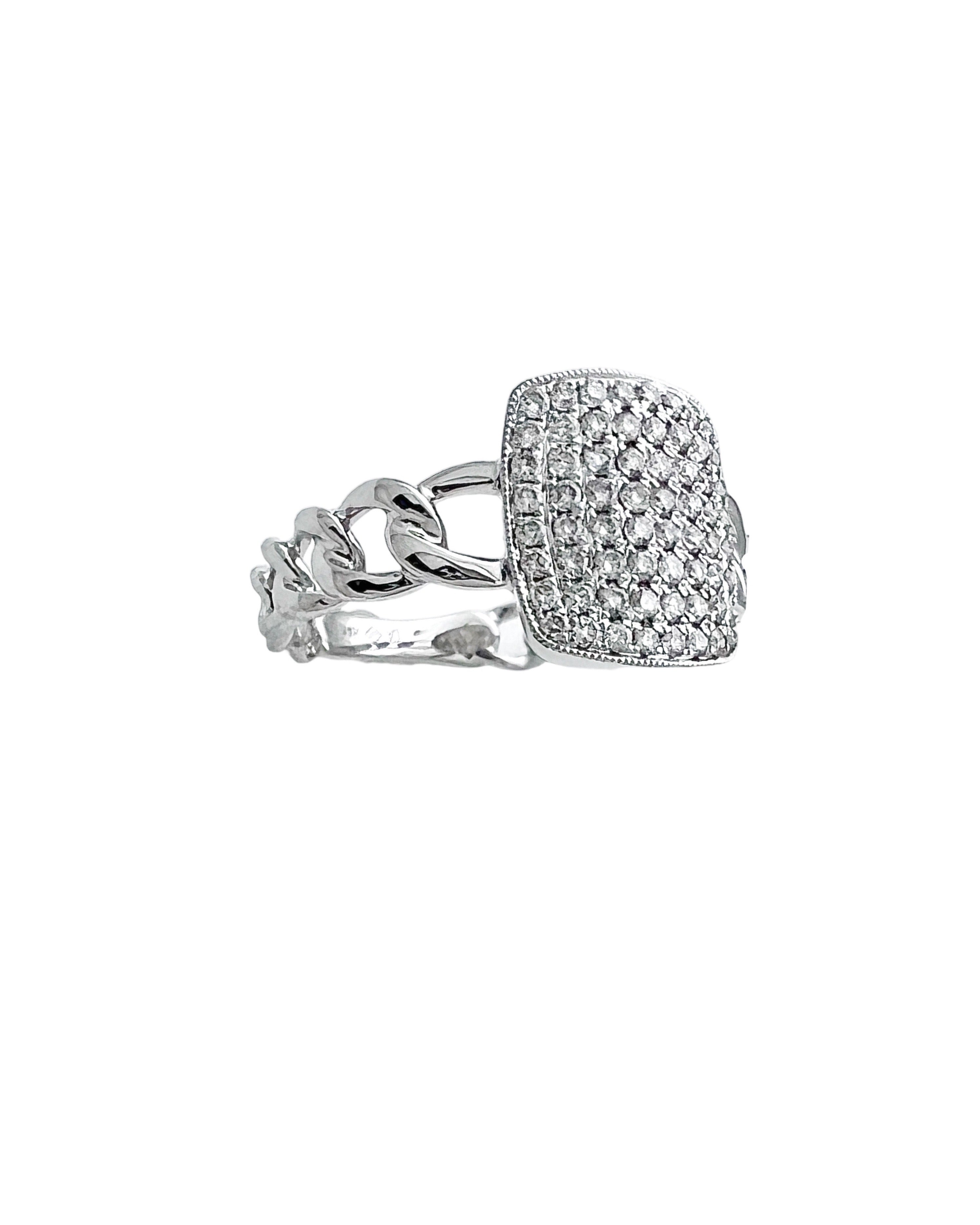 0.45 Carats Diamonds VS2 Set In 14 Karat White Gold Cuban Ring