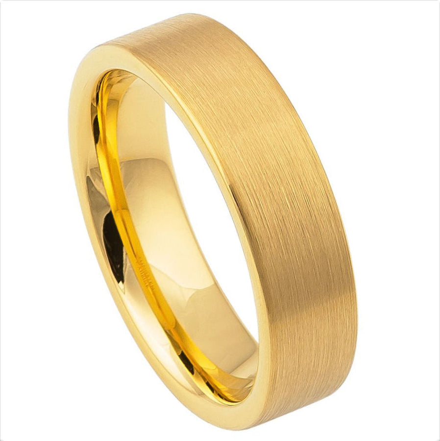 Gold Tungsten Carbide 6mm ion Plating Flat Brushed Ring