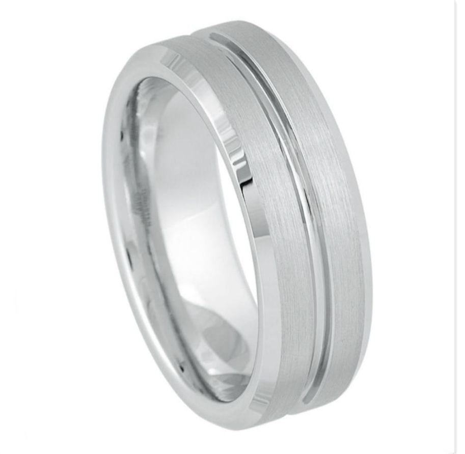 White Tungsten Carbide 8mm ion Plating hi-Polished Bevel Flat & Grooved Brushed Finish Ring