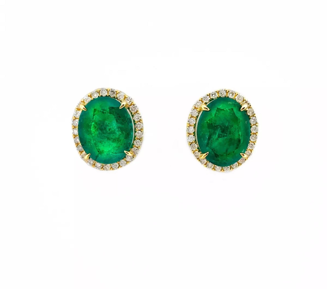 8.44 Ct Emerald F1-F2 (Brazilian)Certified & 0.80 Ct Dia 14K Yellow Gold Earring