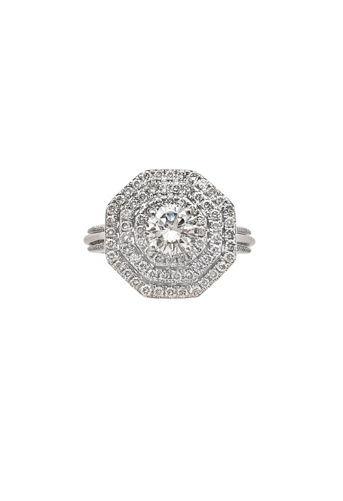 1.69 Carats Diamonds VS2(Center 0.51/5.2MM) Set In 14 Karat White Gold Ring