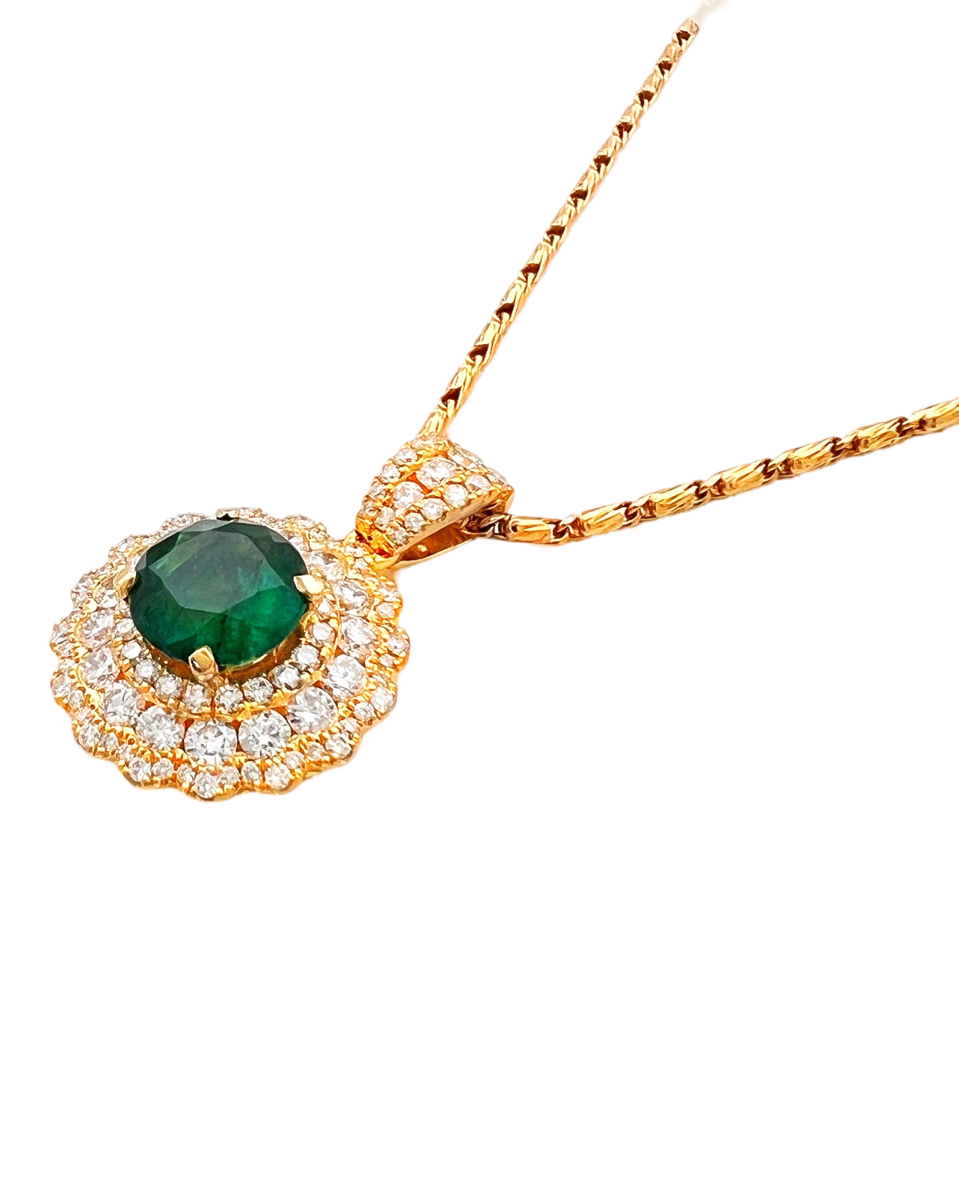 2.31Ct Trapiche Emerald N/O (Col.)Cert. & 1.84Ct Dia 18K Yel-Gold Pendant-Chain