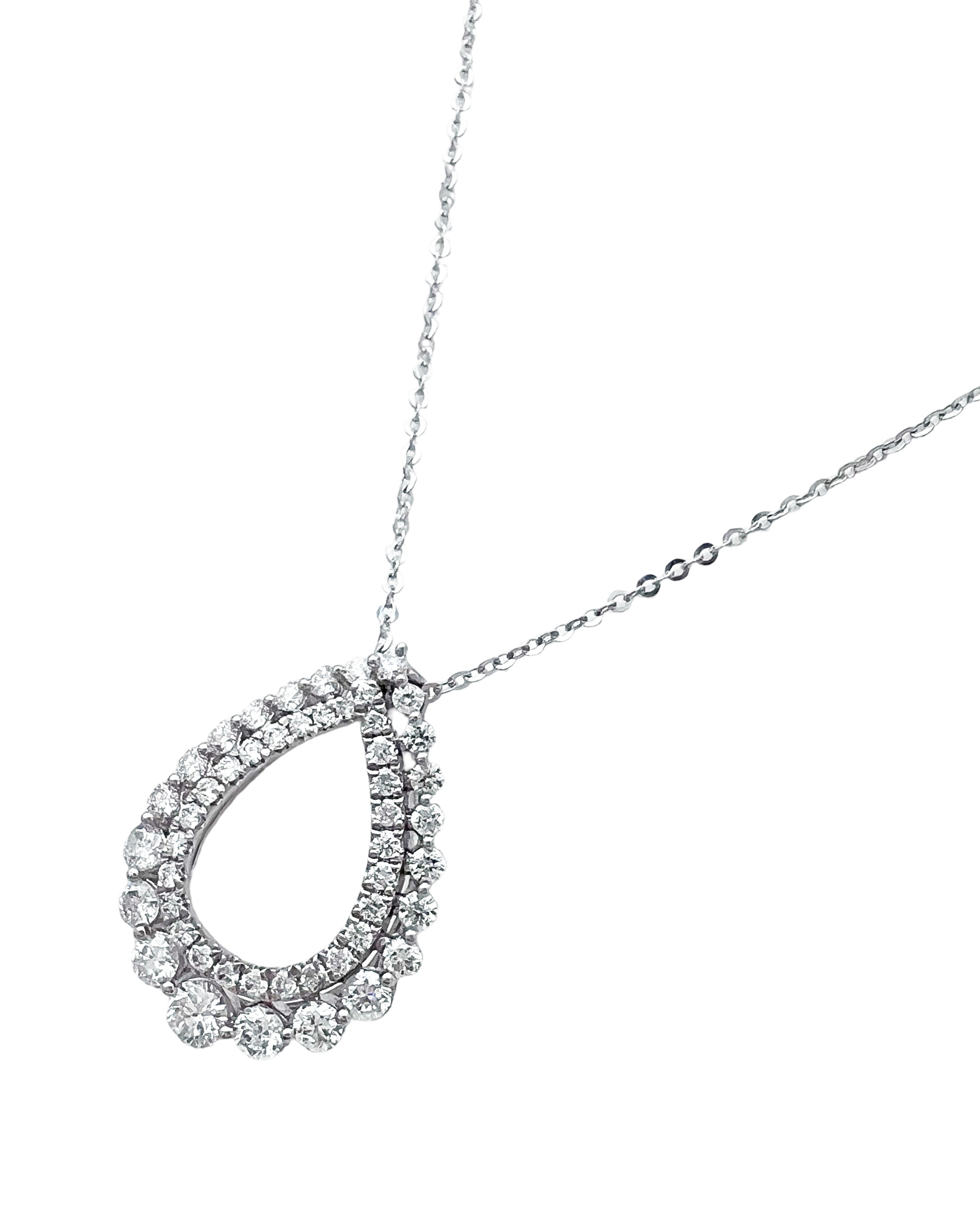 1.28 Carats Diamond VS2 Set In 18 Karat White Gold Pendant With Rolo Diamond-Cut Chain 18 Inches