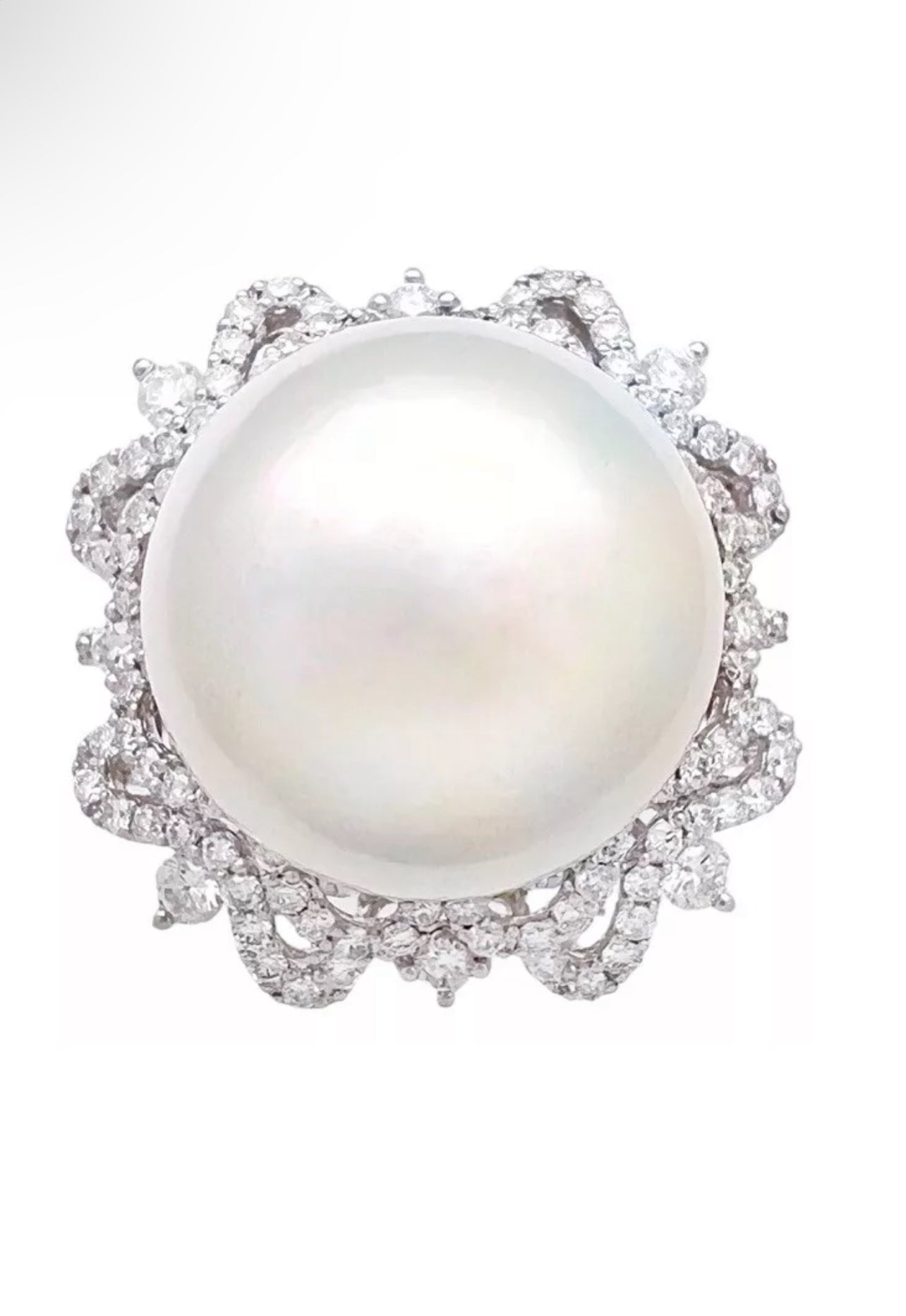 16.4MM South Sea Pearl (Certified) & 2.04 Carats Diamonds VS2 Set In 18K White Gold Ring