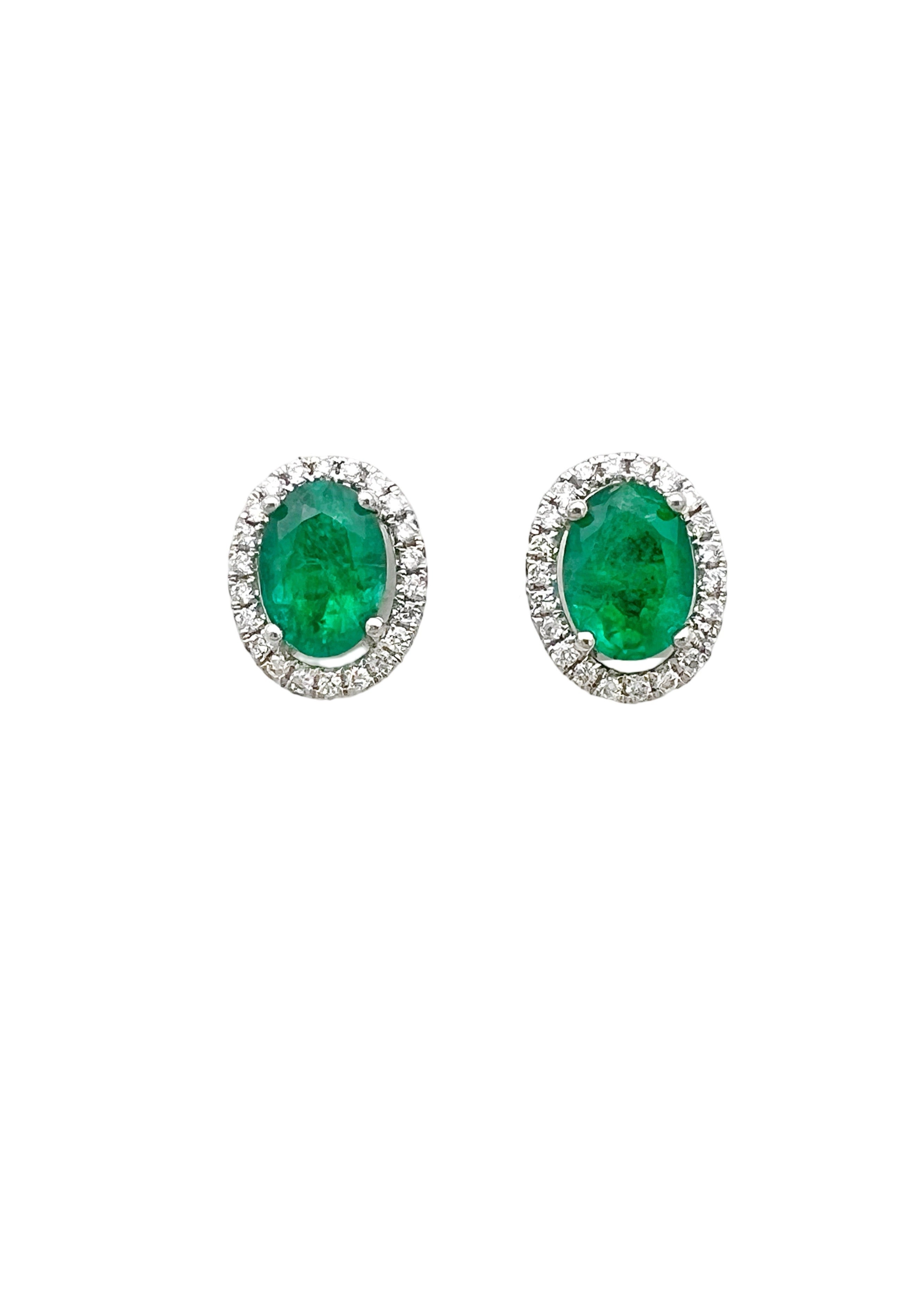1.33 Carats Brazilian Emeralds “No Oil” ( Certified) & 0.38 Carats Diamonds VS2 Set In 28 Karat White Gold Earrings