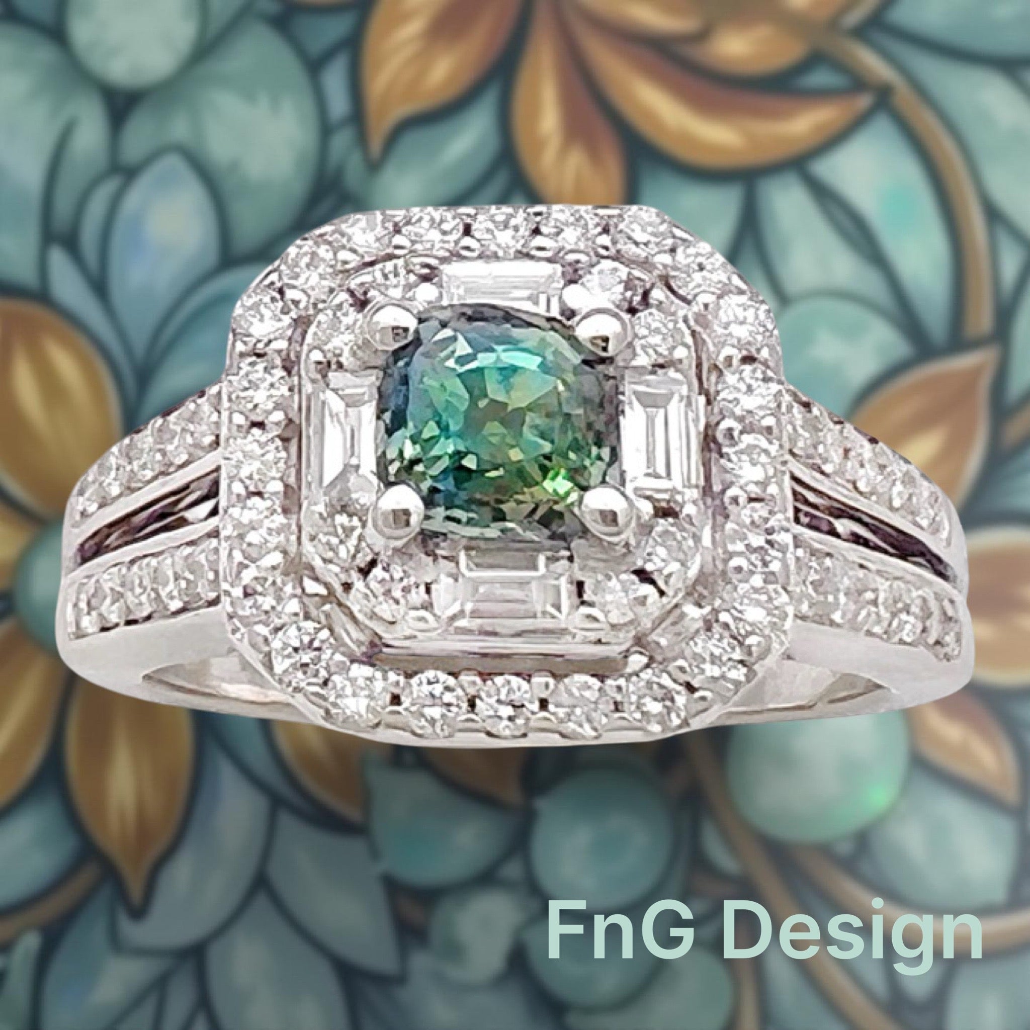 0.55 Carats Alexandrite GIA (Certified) & 0.68 Carats Diamonds Set In 14K White Gold Ring