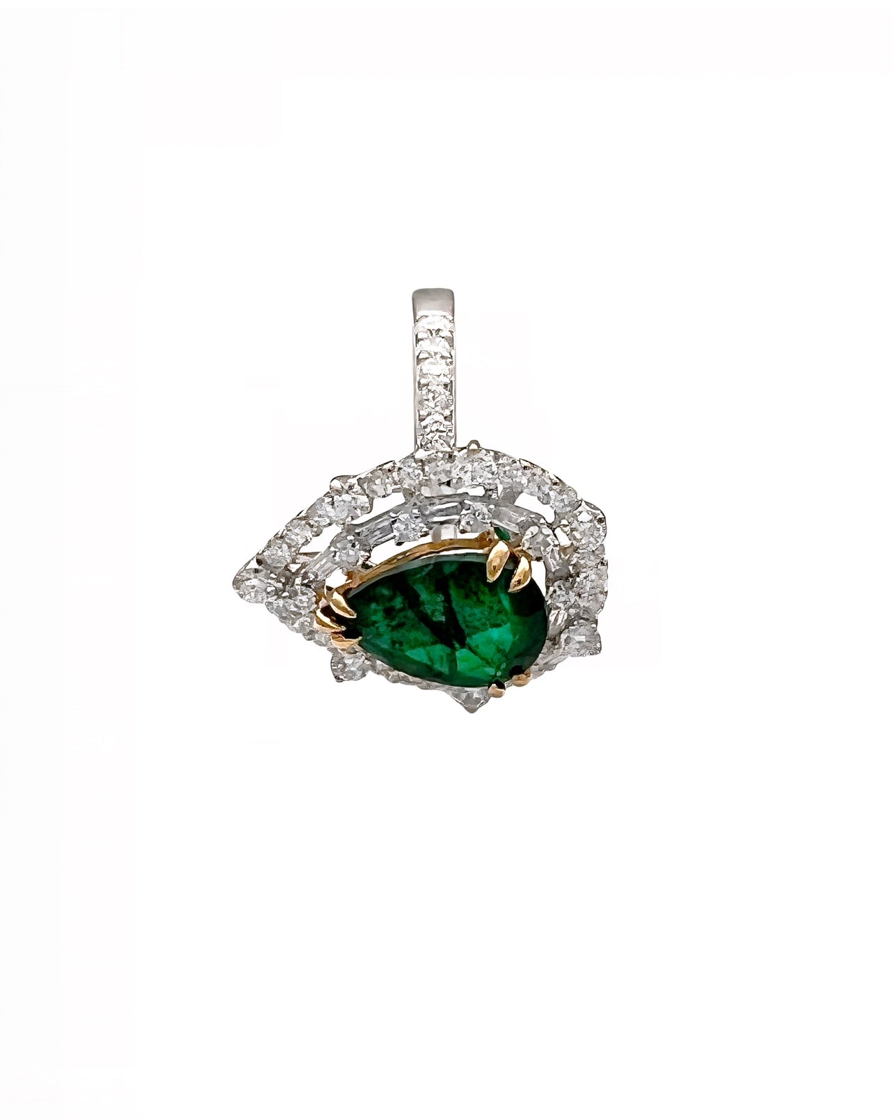 2.10 Carats Trapiche Colombian Emerald, No-Oil (Certified) & 1.28 Carats Diamonds VS2 Set 18K White & Yellow Gold Ring
