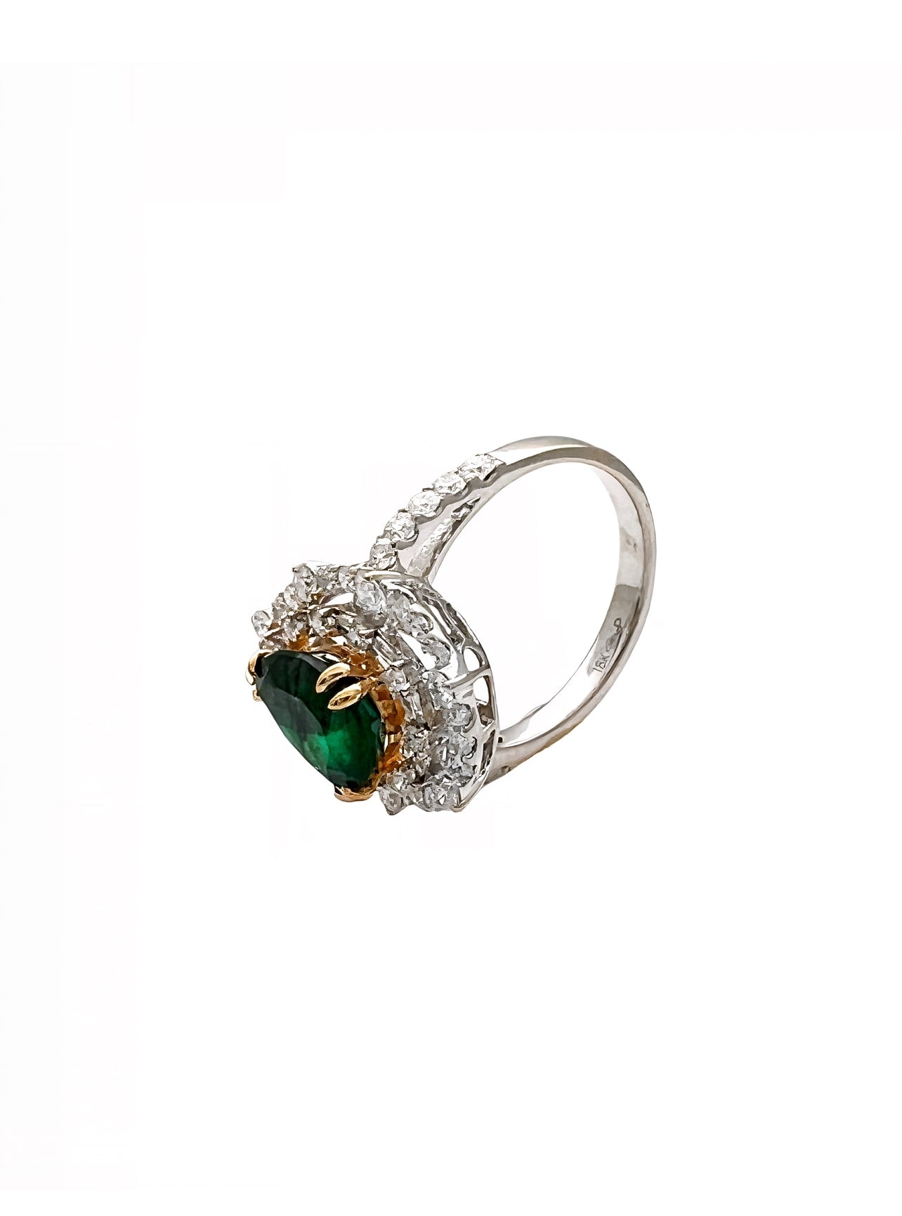 2.10 Carats Trapiche Colombian Emerald, No-Oil (Certified) & 1.28 Carats Diamonds VS2 Set 18K White & Yellow Gold Ring