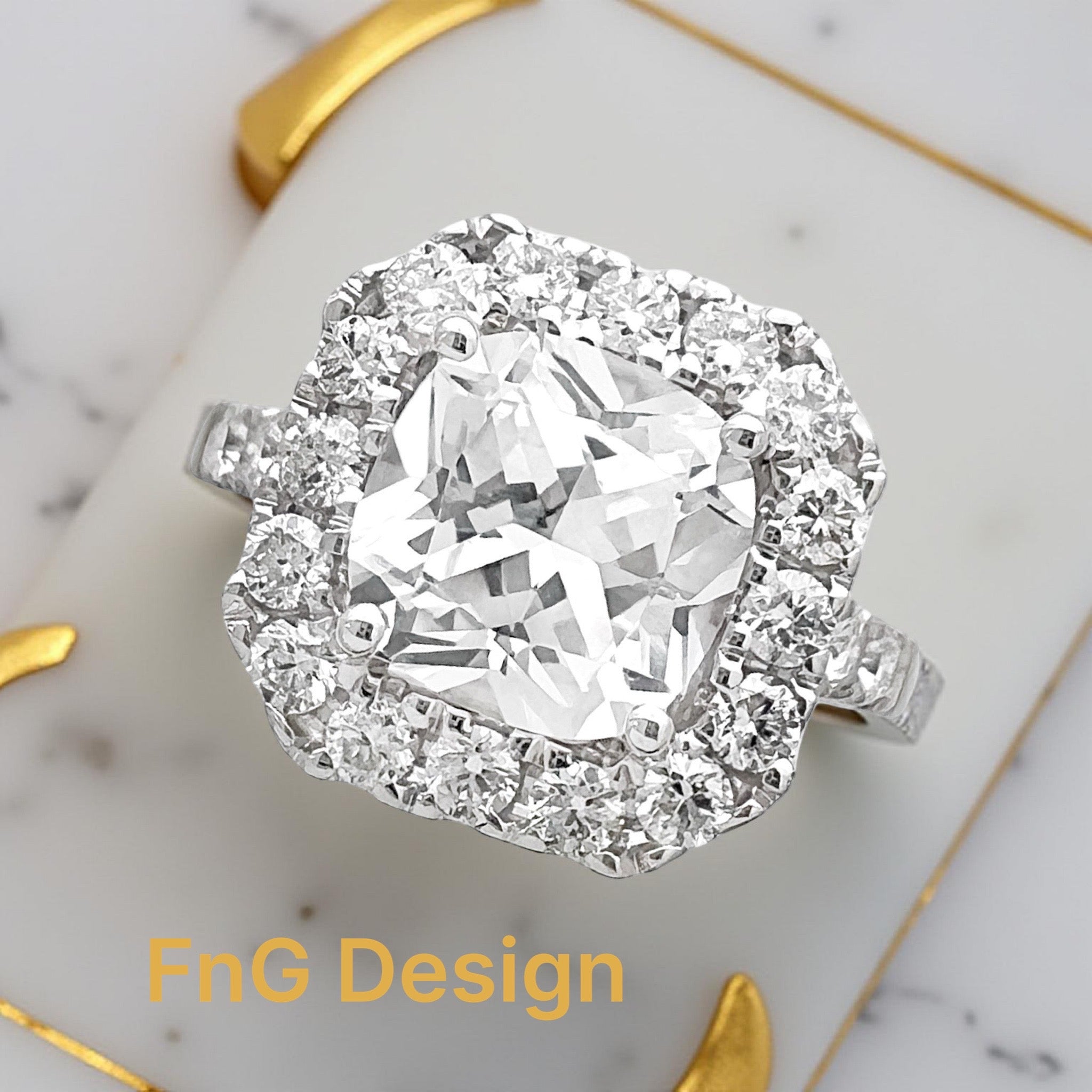 2.68 Carats White Sapphire Unheated (Certified) & 1.01 Carats Diamonds VS2 Set In 14 Karat White Gold Ring