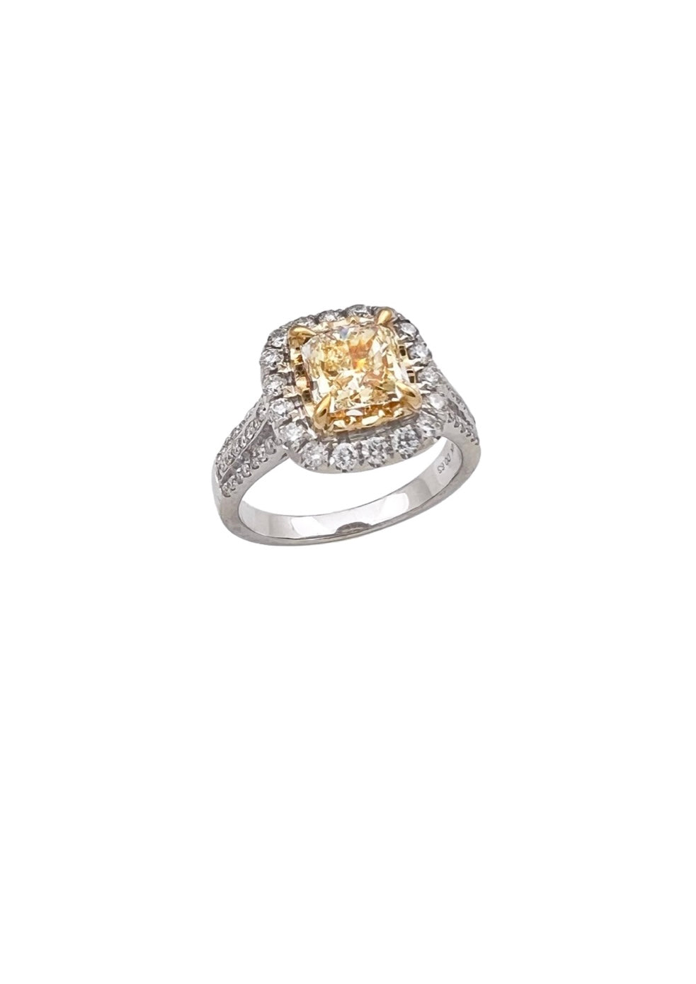 1.56 Carats Natural Diamond Faint Yellow (Center Stone) VS1 Certified W/ 0.84 Carats Diamonds 14Kt White & Yellow Gold Ring