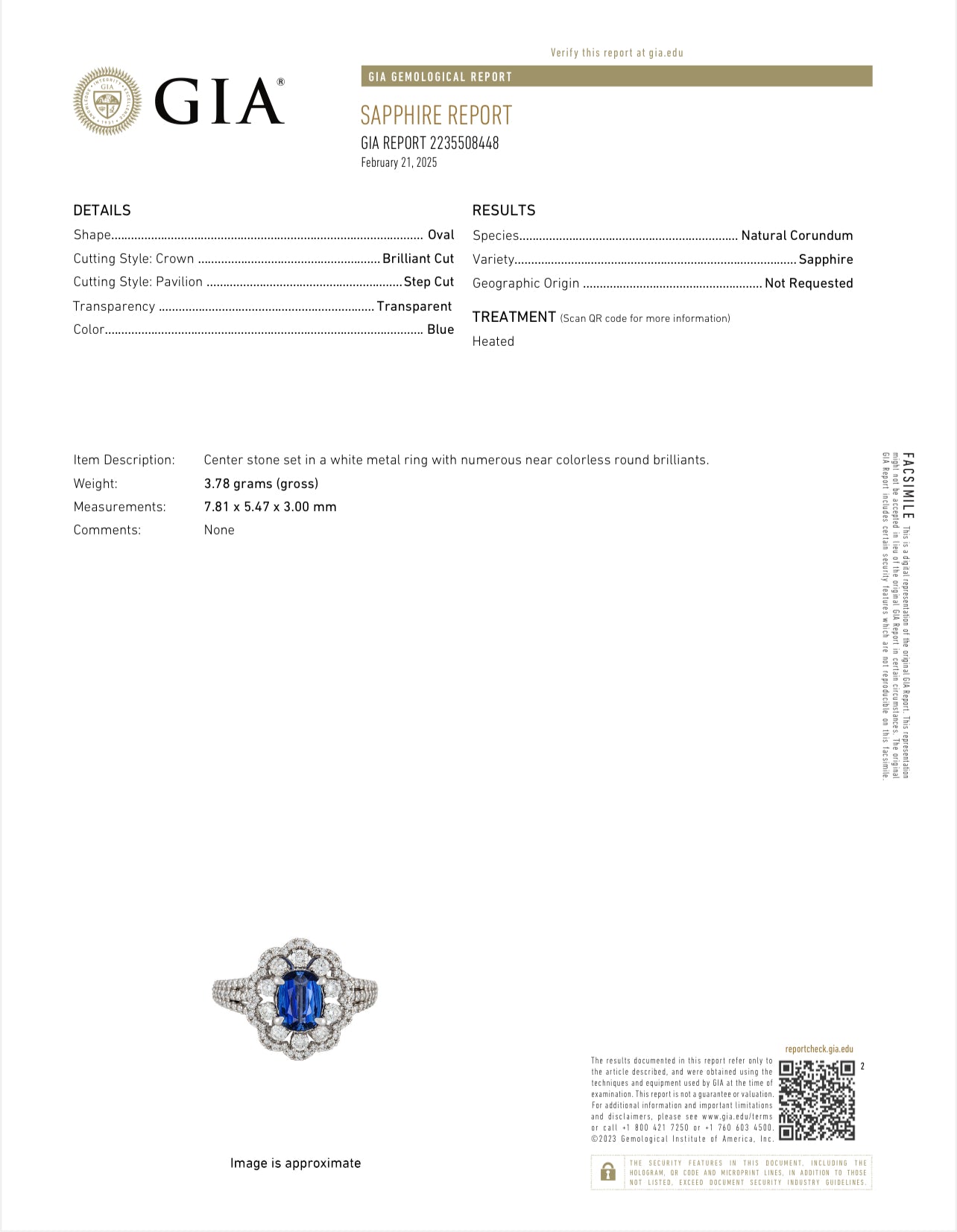 1.230 Carats Light-Dark Blue Ceylon Sapphire GIA (Certified) W/ 1.42 Carats Diamonds, 18K White Gold Ring