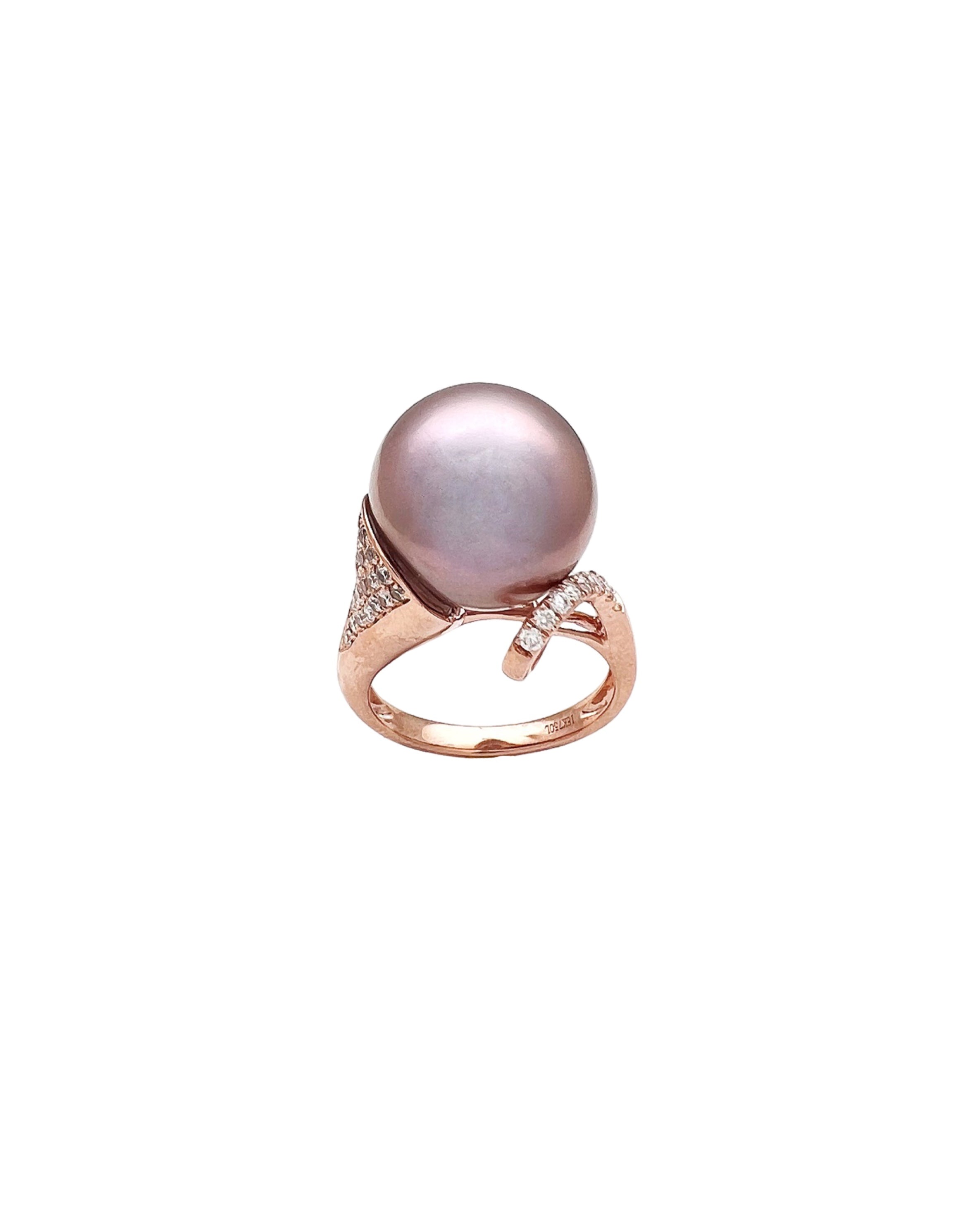 12.6MM Certified Aubergine South Sea Pearl & 0.31 Carats Diamonds Set In 18 Karat Rose Gold Ring