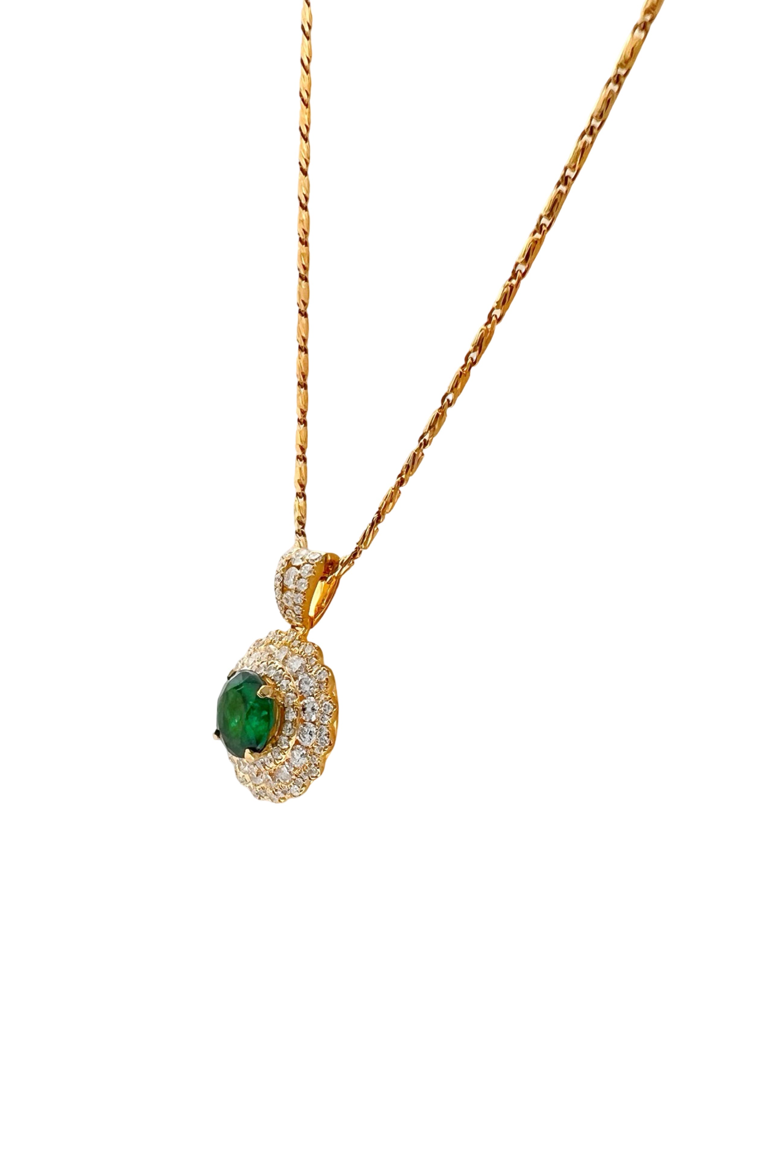 2.31Ct Trapiche Emerald N/O (Col.)Cert. & 1.84Ct Dia 18K Yel-Gold Pendant-Chain