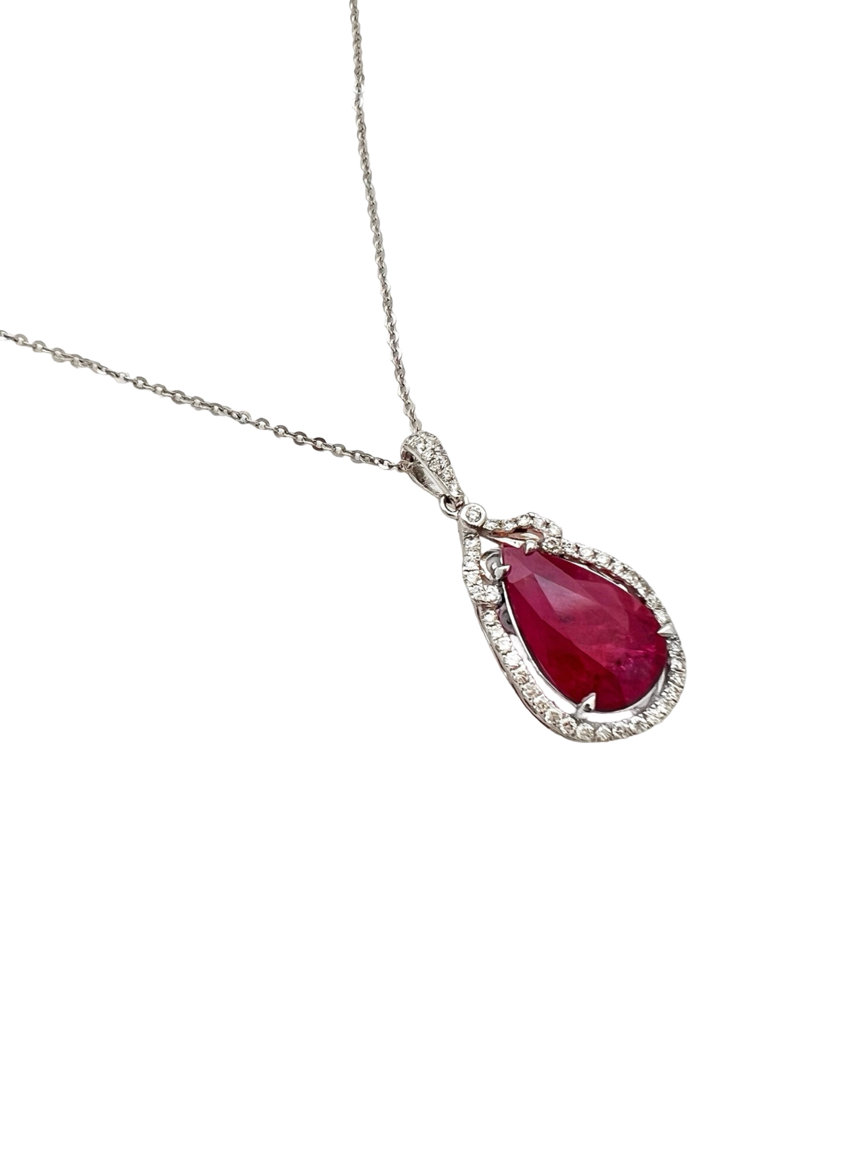 3.11 Carats Ruby Heated GIA (Certified) & 0.51 Carats Diamonds VS2 Set In 14 Karat White Gold Pendant With 14 Karat Chain 18 Inches
