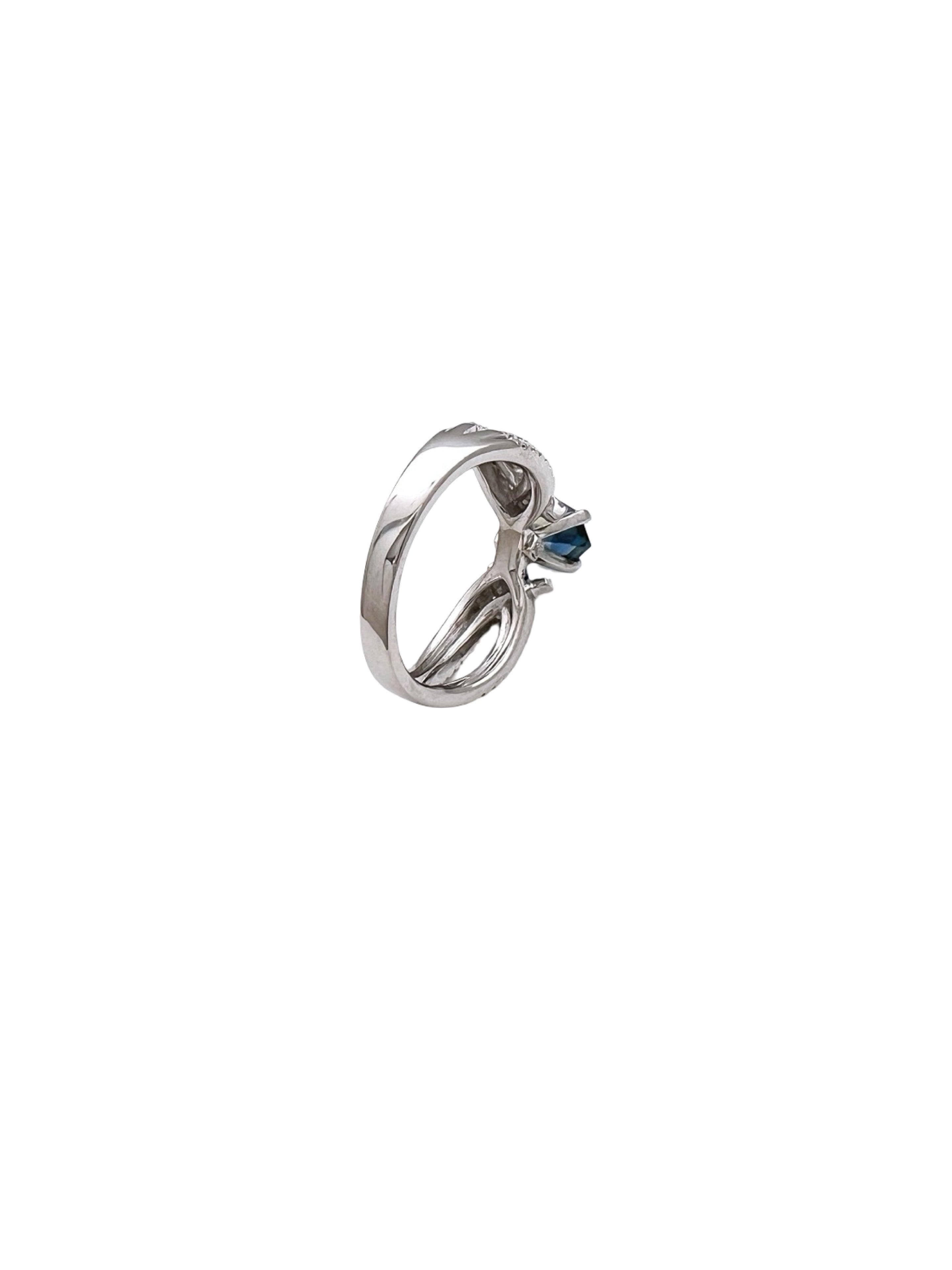 1.28 Carats Madagascar Sapphire No Heat (Certified) & 0.57 Carats Diamonds Set In 14 Karat White Gold Ring