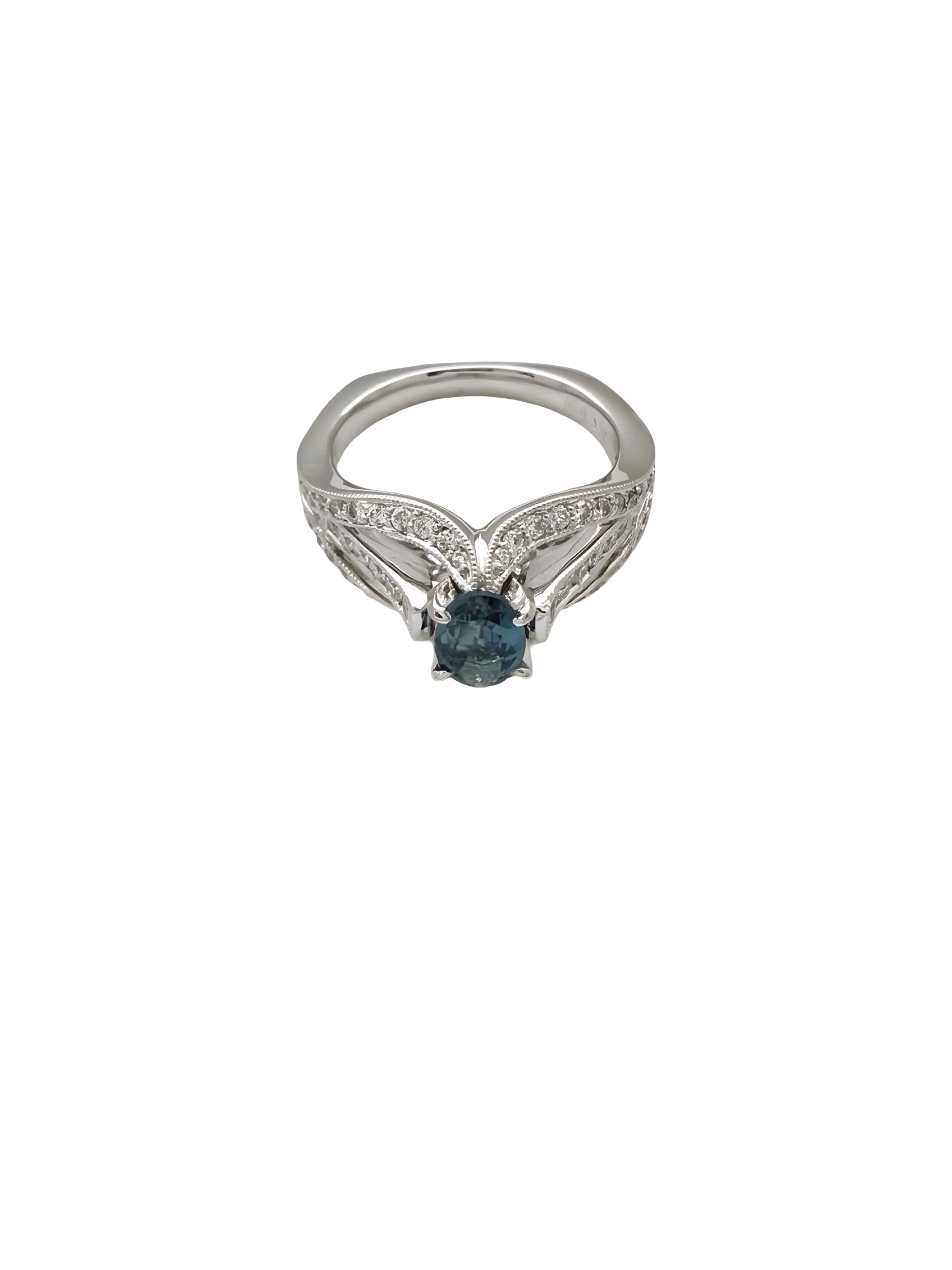 0.55 Carats Alexandrite GIA (Certified) & 0.94 Carats Diamonds Set In 18K white Gold Ring