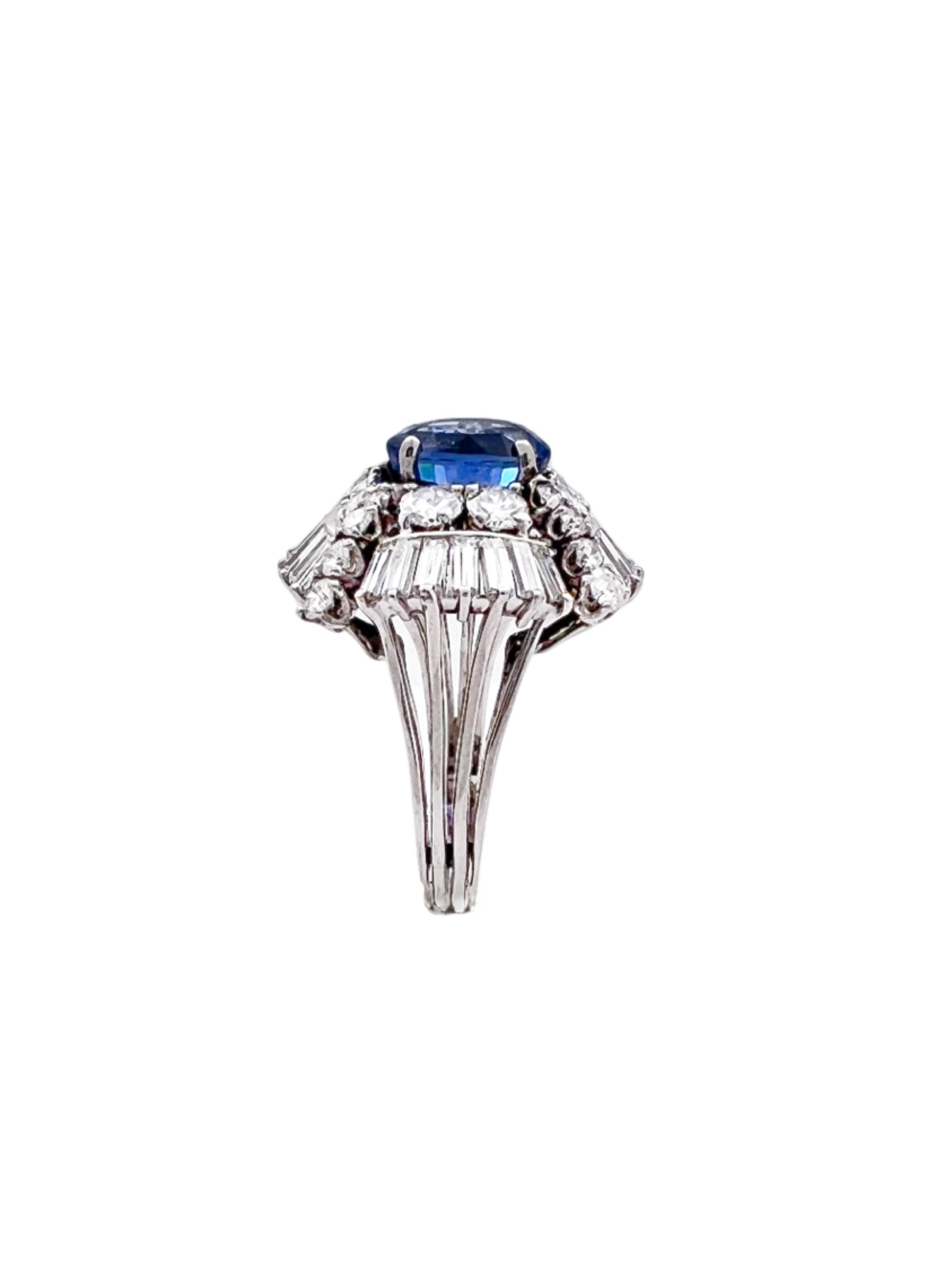 4.45Cts Sapphire Heated(Med Violetish-Blue) 5.61Cts Diamonds Cert. Platinum Ring