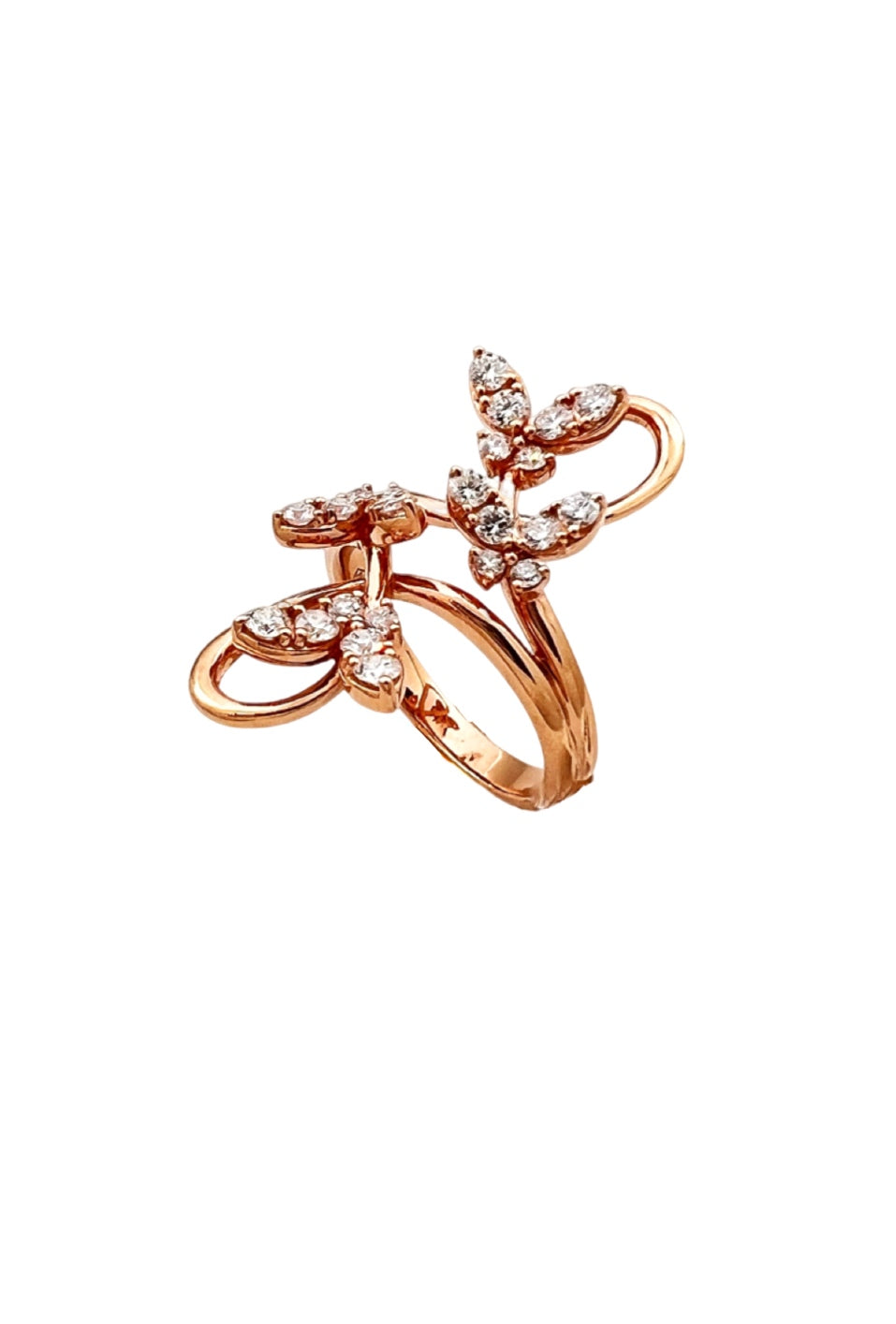1.12 Carats Diamonds 18K Rose Gold Fluttering Butterflies Ring