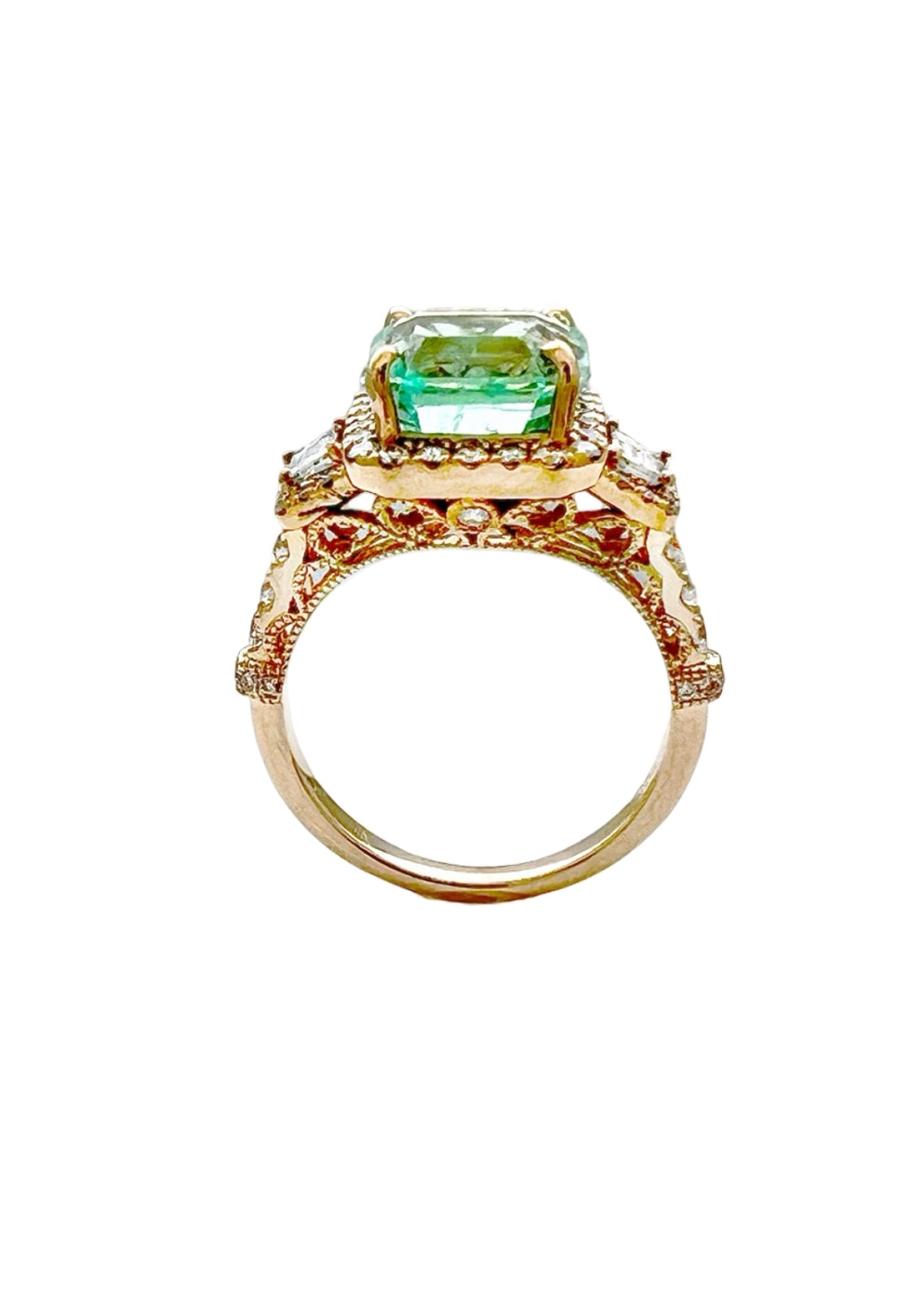 4.19 Carats Colombian Emerald No Oil (Certified) & 1.13 Carats Diamonds VS2 Set In 14 Karat Yellow Gold Ring