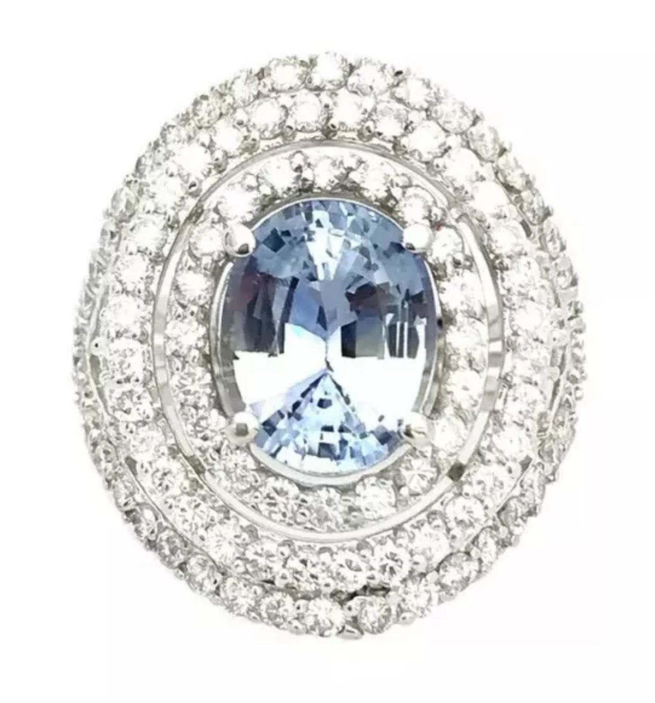 3.86Cts Sapphire Unheated(Lite Violetish-Blue) 2.65Cts Diamond 14K White Gold Ring