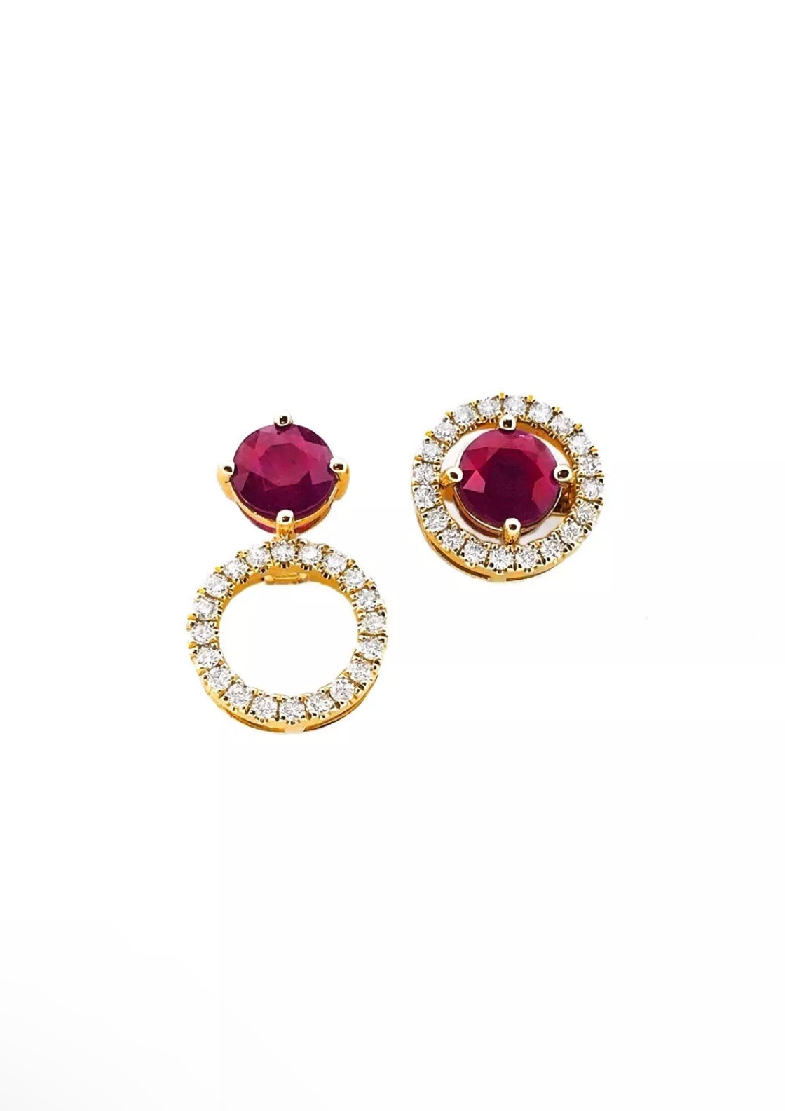 2.89 Carats Rubies (Certified) & 0.80 Carats Diamonds 14K Yellow Gold Earrings (3-Way Wear)