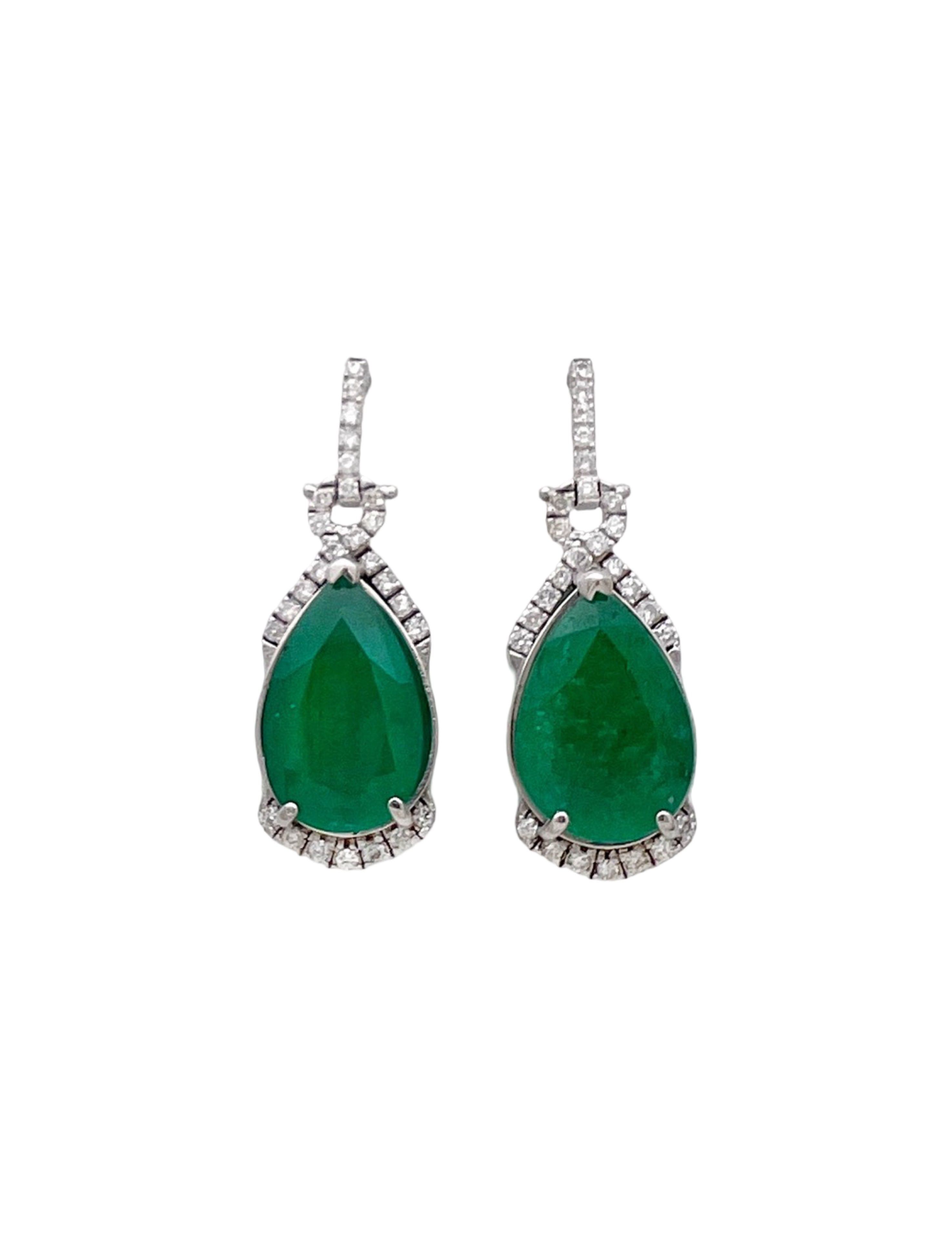 5.76 Carats Colombian Emeralds F1 (Certified) & 0.81 Carats Diamonds Set in 14K White Gold Earrings