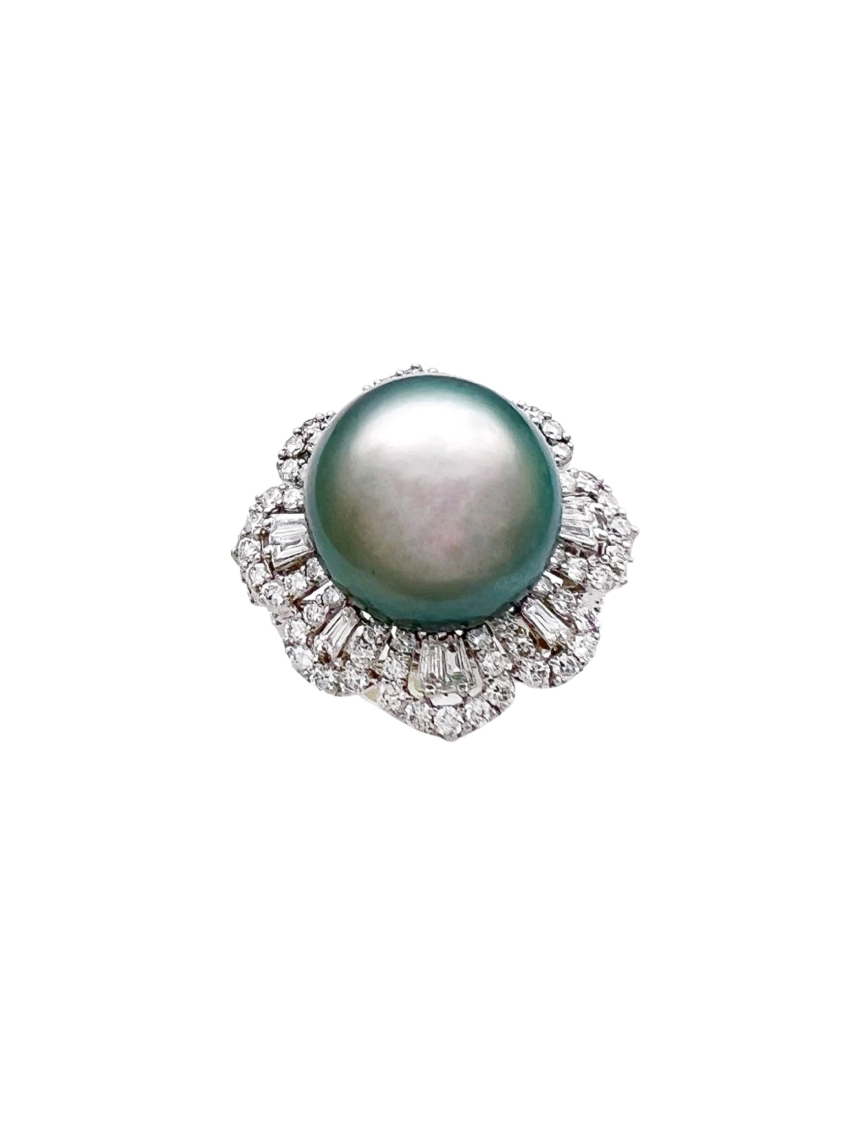 14.2MM Tahitian Pearl (Certificated) & 2.04 Cts Diamonds Set In 18K White Gold Ring