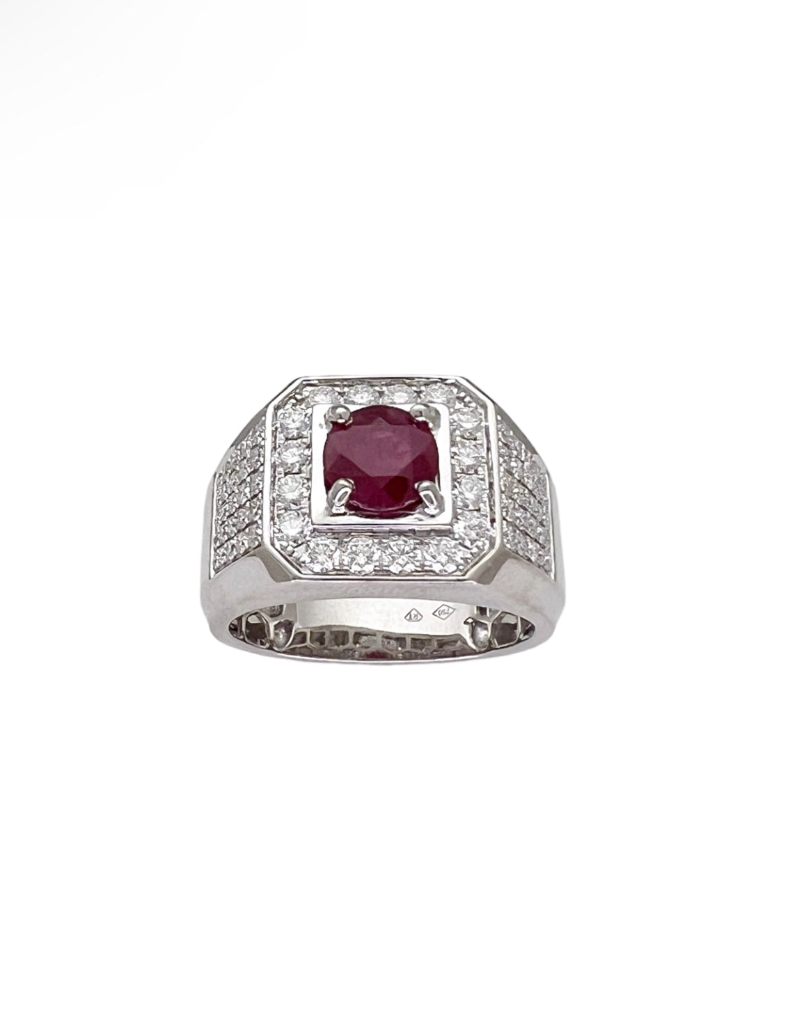 1.60Cts Burma Ruby Certified W/ 1.59Cts Diamonds 18K White Gold Ring