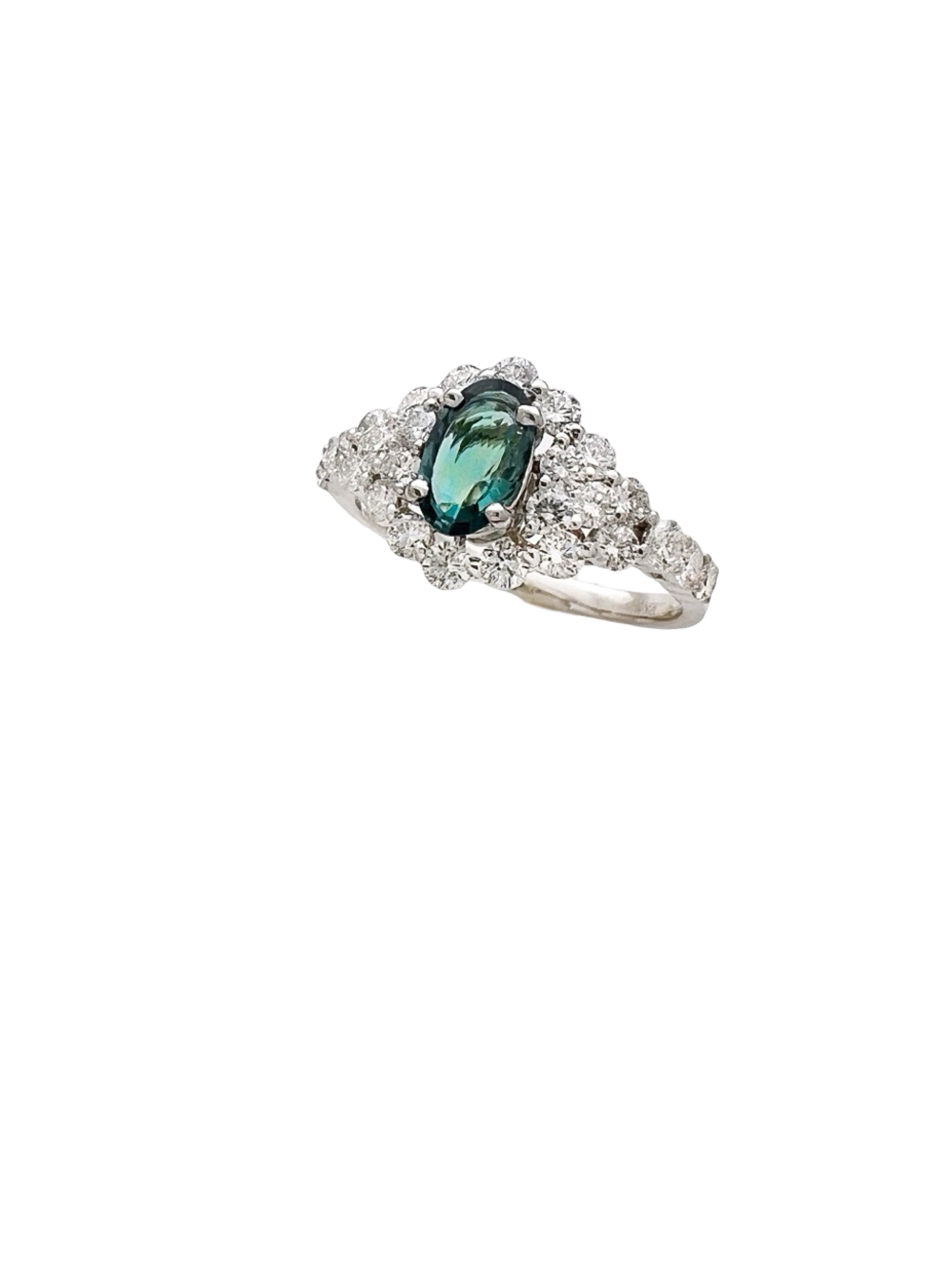 0.51 Carats Alexandrite GIA (Certified) & 1.19 Carats Diamonds Set In 18K White Gold Ring