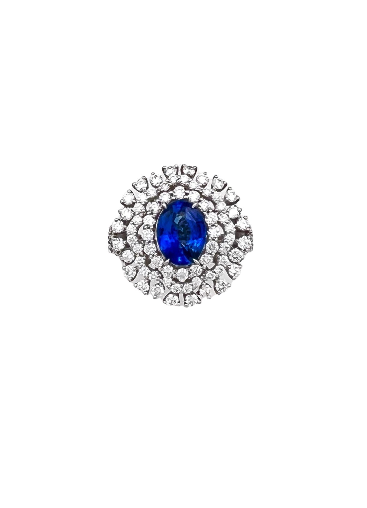 1.710Cts Sapphire Ceylon Certified (Med Dark Blue) 1.58Cts Diamonds 14K White Gold Ring