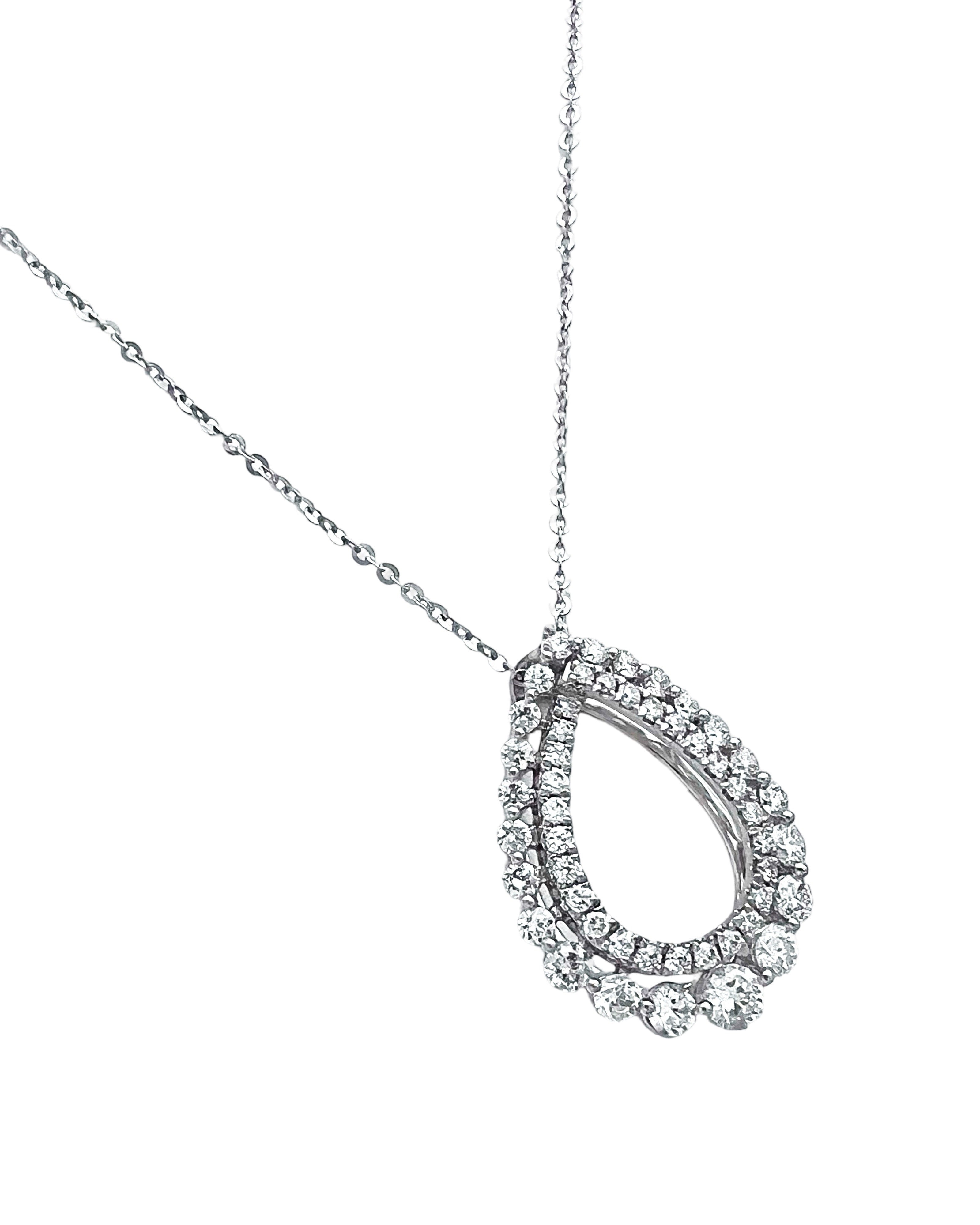 1.28 Carats Diamond VS2 Set In 18 Karat White Gold Pendant With Rolo Diamond-Cut Chain 18 Inches