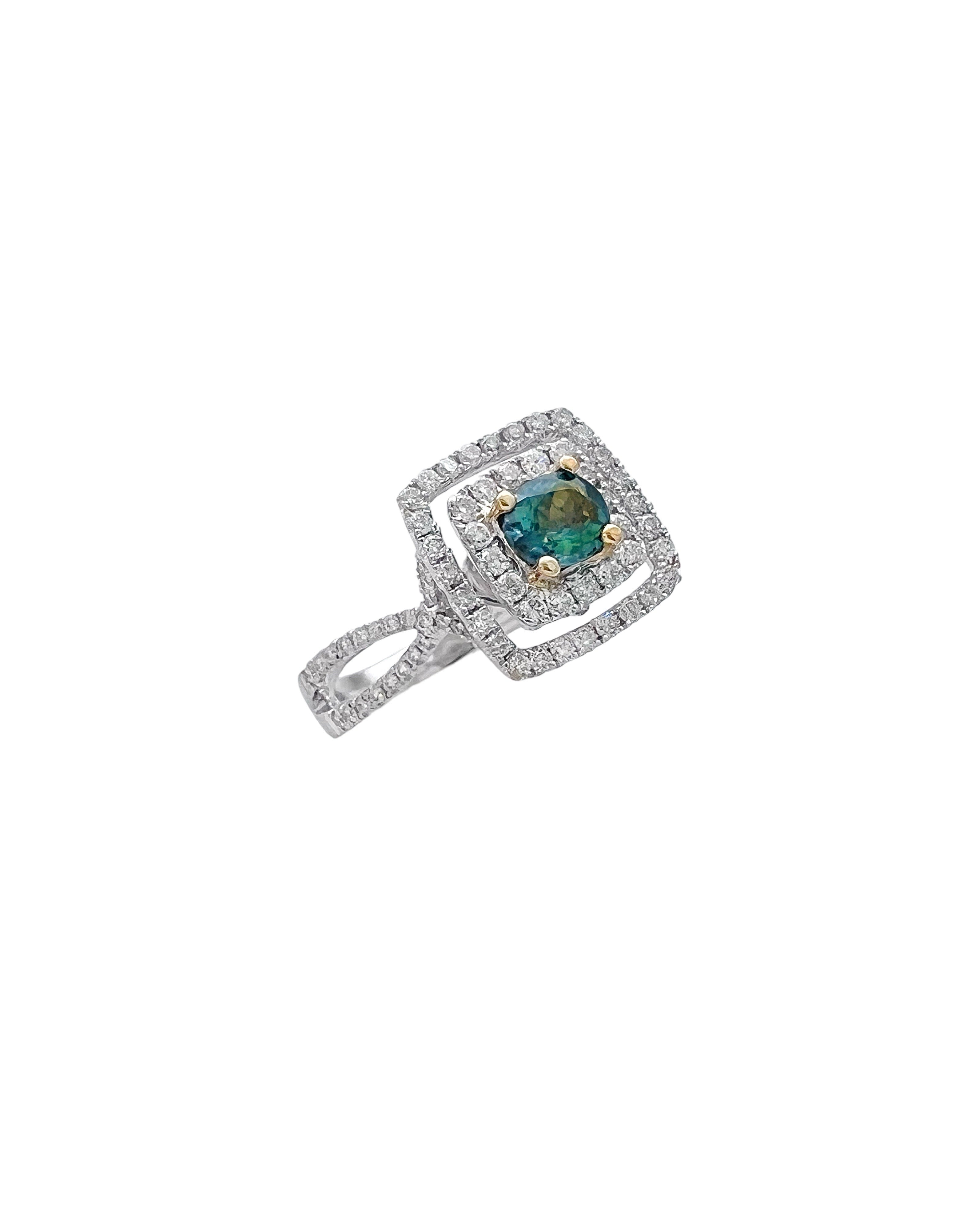 0.56 Carats Alexandrite GIA (Certified) & 0.92 Carats Diamonds VS2 Set In 18 Karat White-Yellow Gold Ring