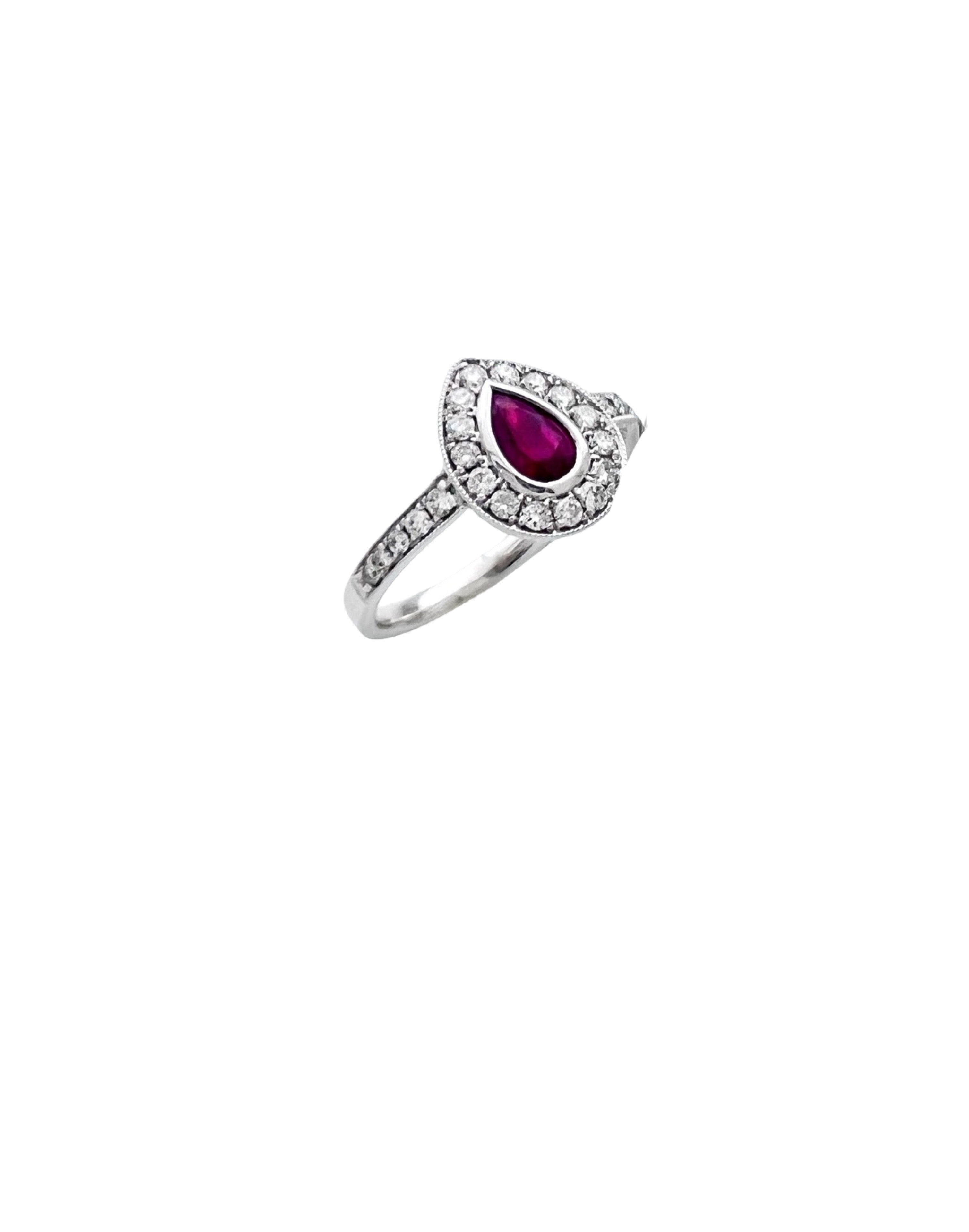 0.26 Carats Diamond VS2 & 0.39 Carats Red Ruby Set In 14 Karat White Gold Ring